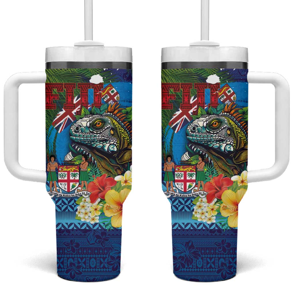 Fiji Iguana-Coat of Arms Custom Stanley Quencher 40oz Stainless Steel Tumbler With Handle