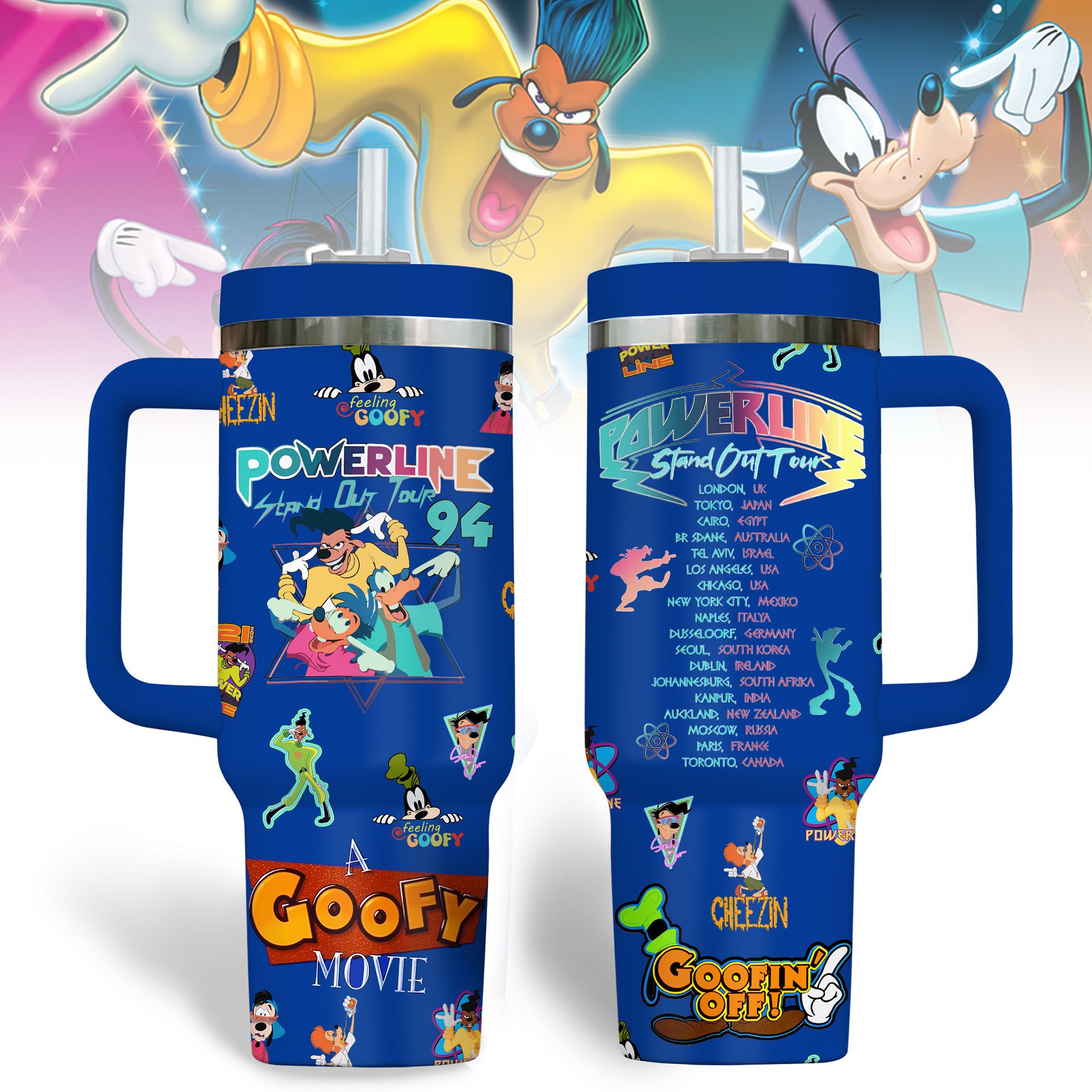Goofy Cartoon Custom Stanley Quencher 40oz Stainless Steel Tumbler With Handle