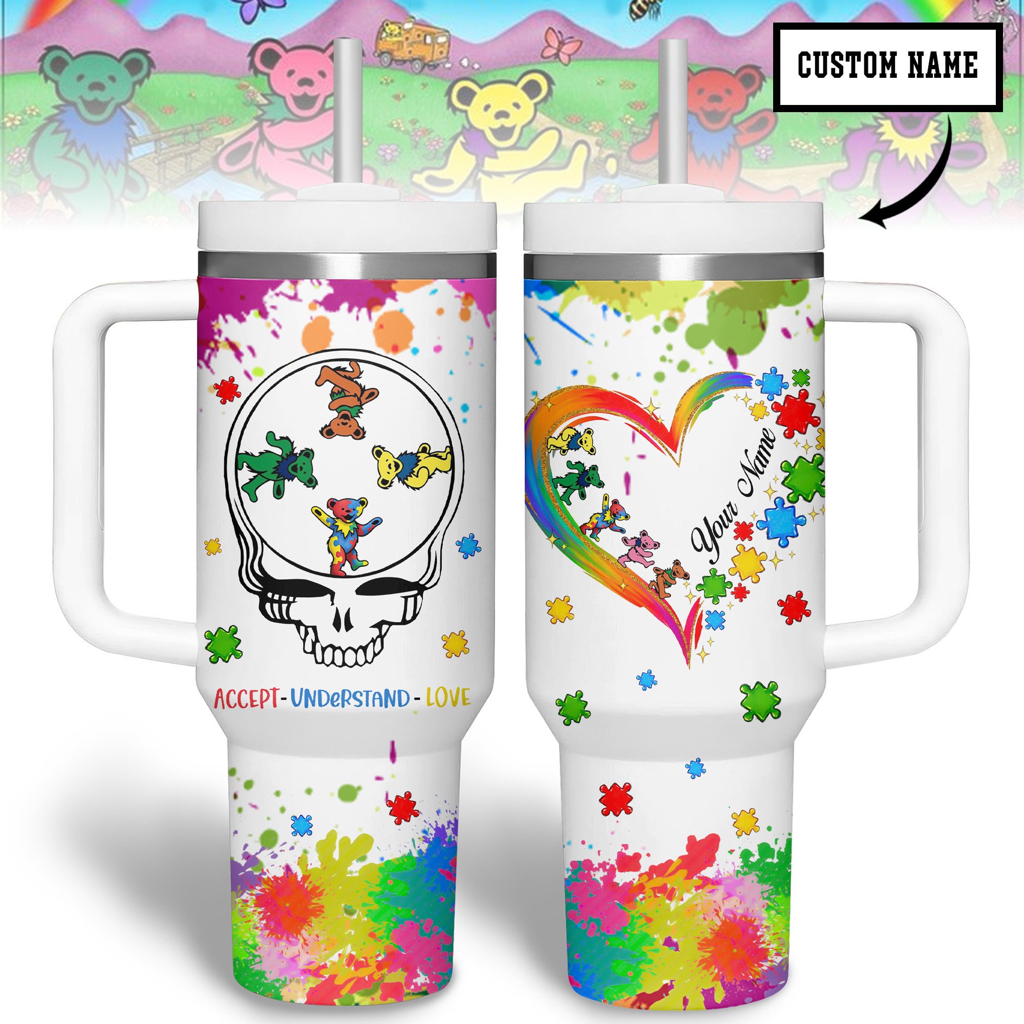 Grateful Dead Music Custom Stanley Quencher 40oz Stainless Steel Tumbler With Handle