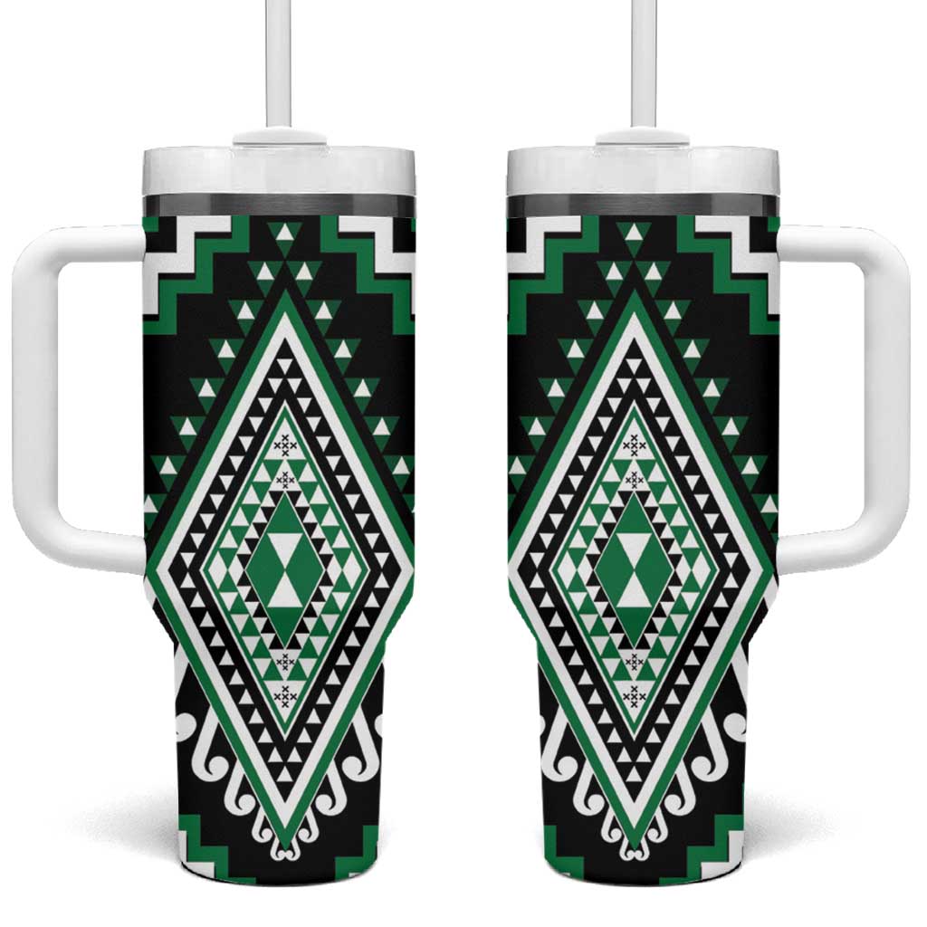 Green Aotearoa Taniko Poutama Patikitiki Custom Stanley Quencher 40oz Stainless Steel Tumbler With Handle