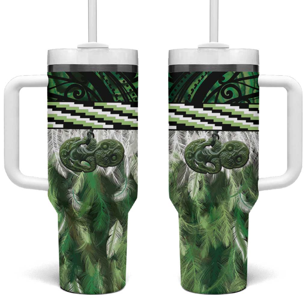 Green Traditional Cloak Aotearoa Custom Stanley Quencher 40oz Stainless Steel Tumbler With Handle