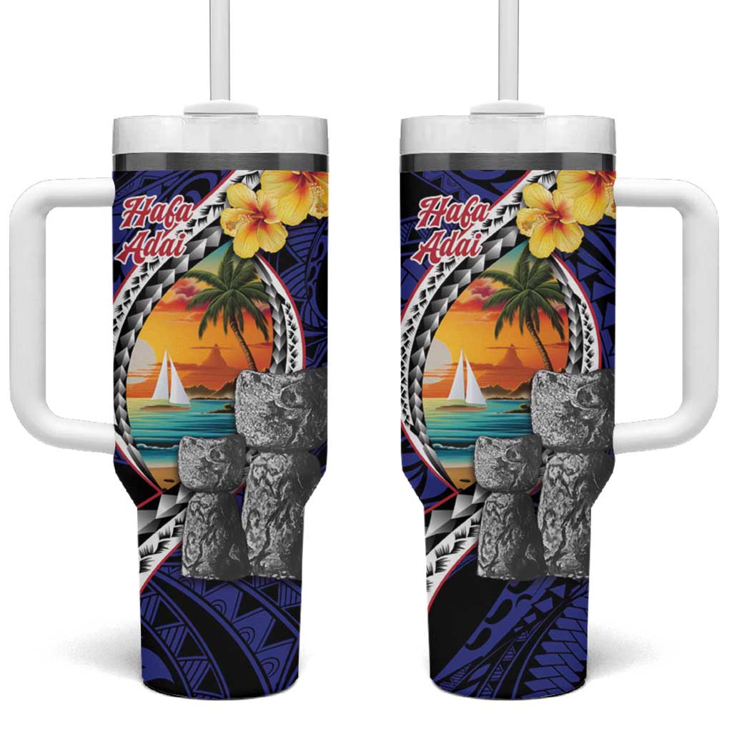 Hafa Adai Guam Seal Latte Stones Artwork Custom Stanley Quencher 40oz Stainless Steel Tumbler With Handle