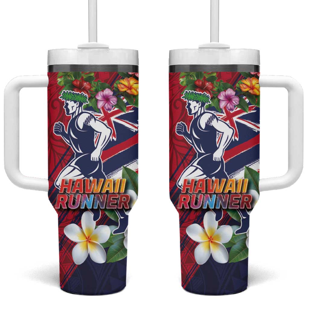 Hawaii Runner-Kakau Art with Lei and Plumeria Custom Stanley Quencher 40oz Stainless Steel Tumbler With Handle