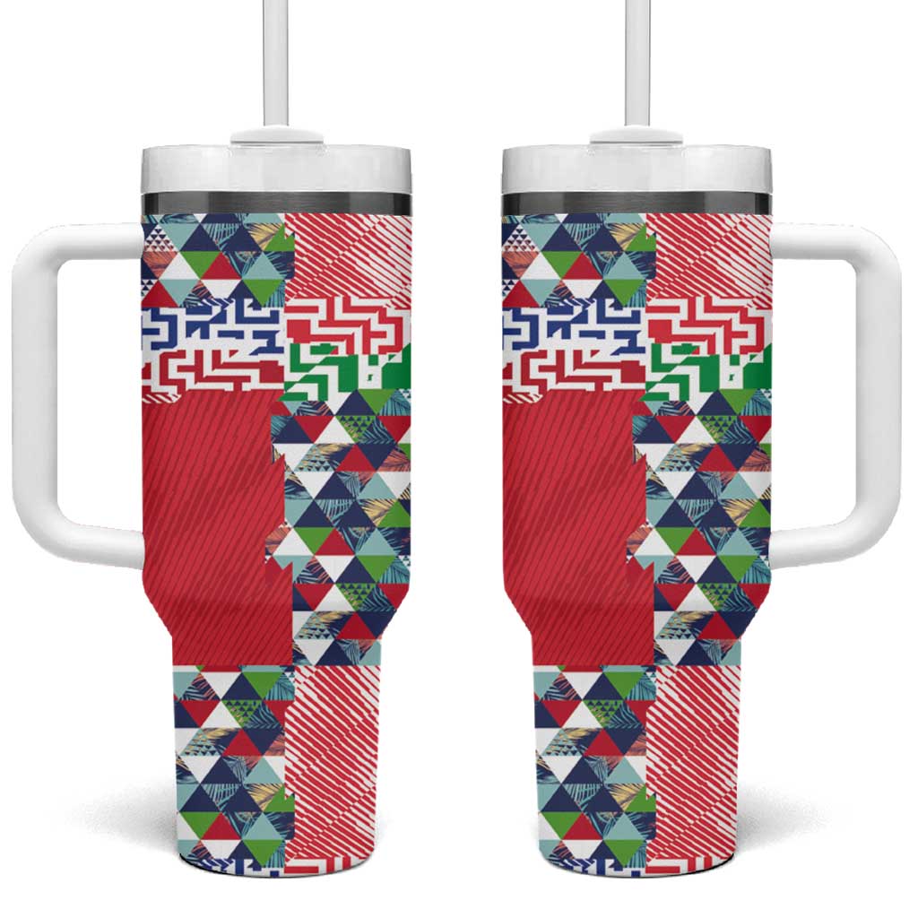 Hawaiian Floral Kakau Tropical Leaves-Sporty Style Custom Stanley Quencher 40oz Stainless Steel Tumbler With Handle
