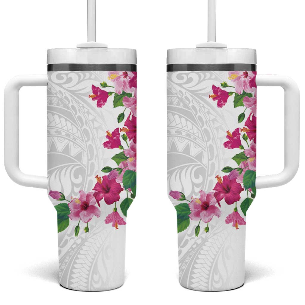 Hawaiian Hibiscus and Art Polynesian Tattoo Custom Stanley Quencher 40oz Stainless Steel Tumbler With Handle