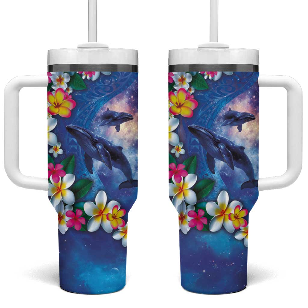 Hawaiian Lei Day Plumeria Humpback Whales Custom Stanley Quencher 40oz Stainless Steel Tumbler With Handle