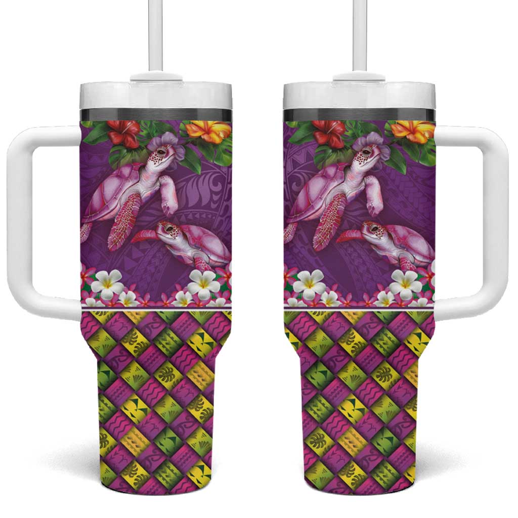 Hawaiian Lei Turtle and Plumeria Custom Stanley Quencher 40oz Stainless Steel Tumbler With Handle