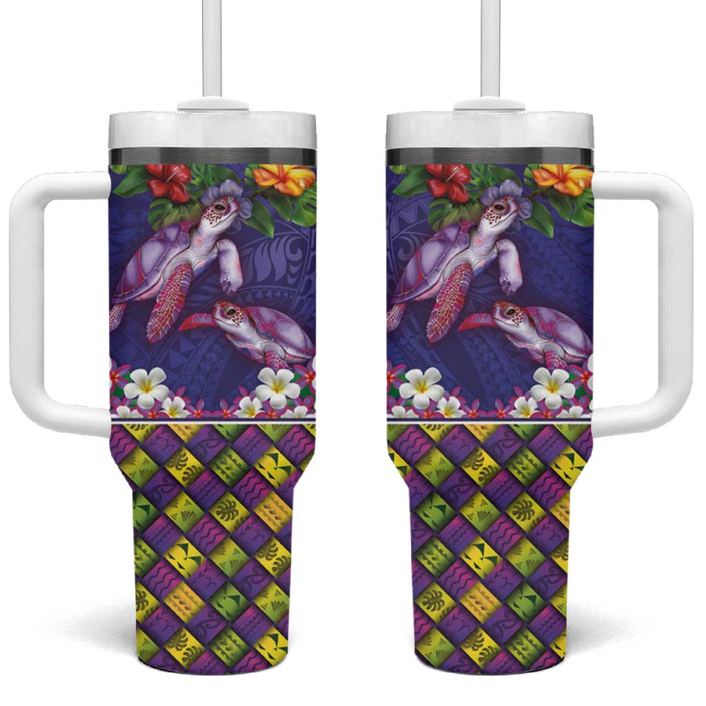 Hawaiian Lei Turtle and Plumeria Custom Stanley Quencher 40oz Stainless Steel Tumbler With Handle