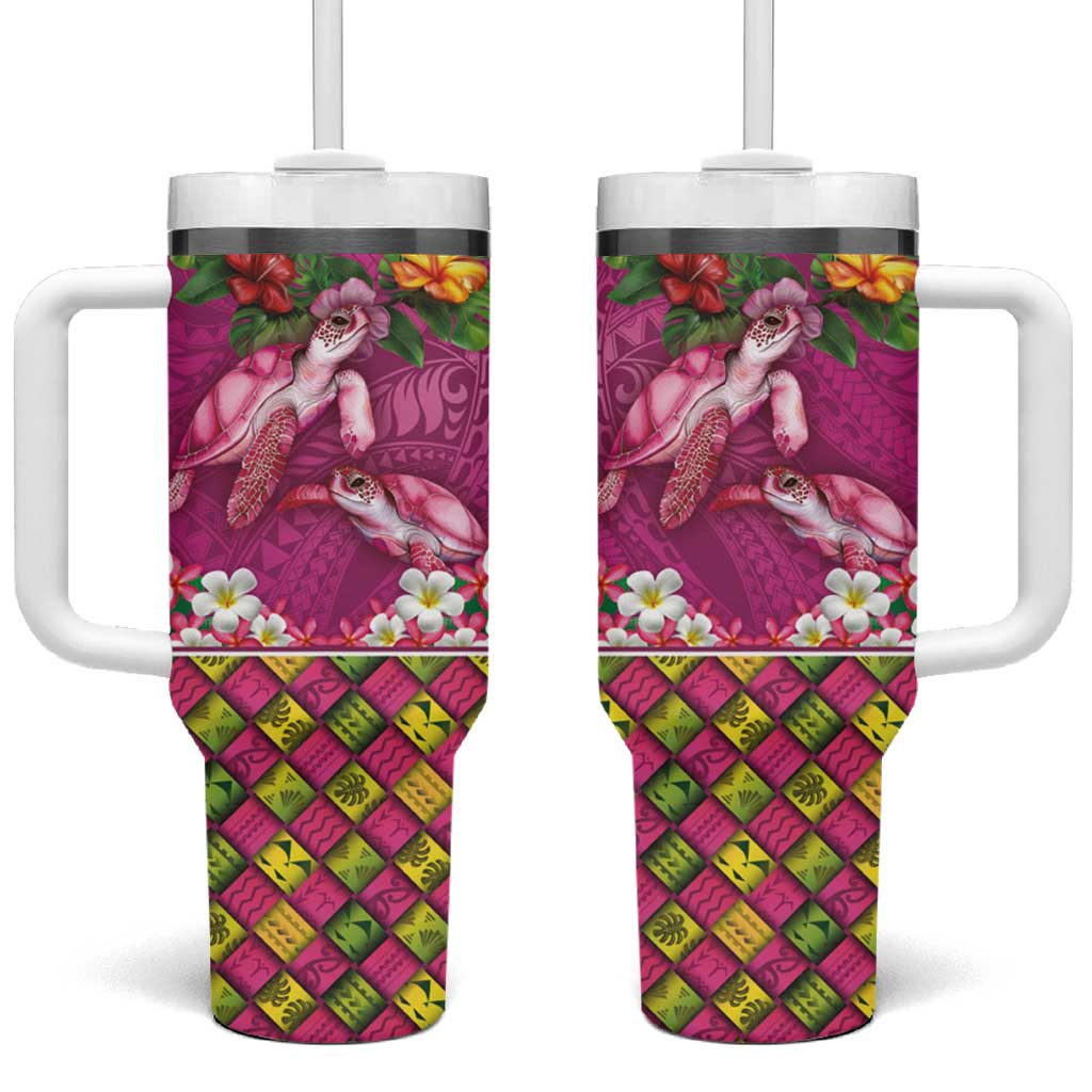 Hawaiian Lei Turtle and Plumeria Custom Stanley Quencher 40oz Stainless Steel Tumbler With Handle