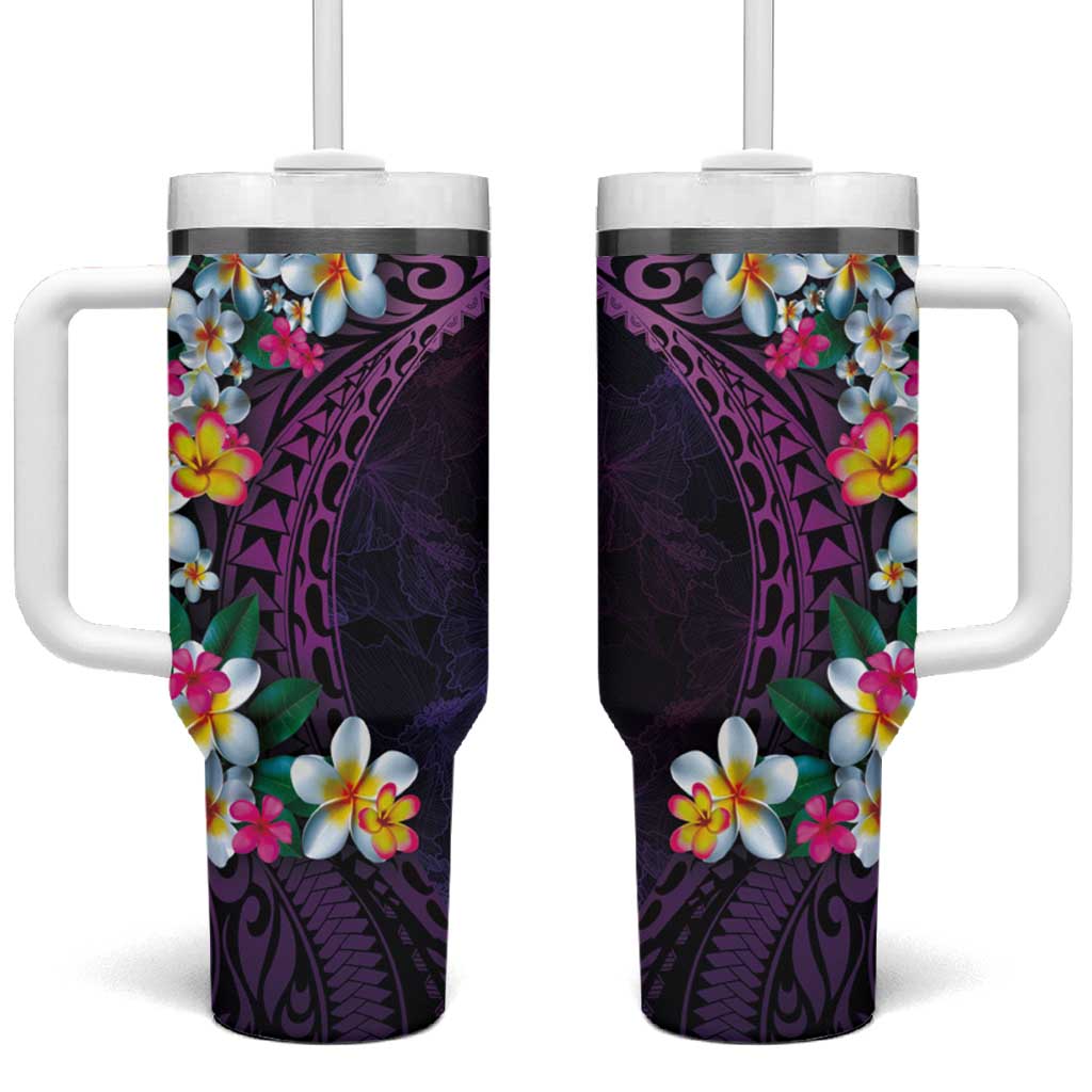 Hawaiian Plumeria-Polynesian Art Tattoo Mauve Color Custom Stanley Quencher 40oz Stainless Steel Tumbler With Handle