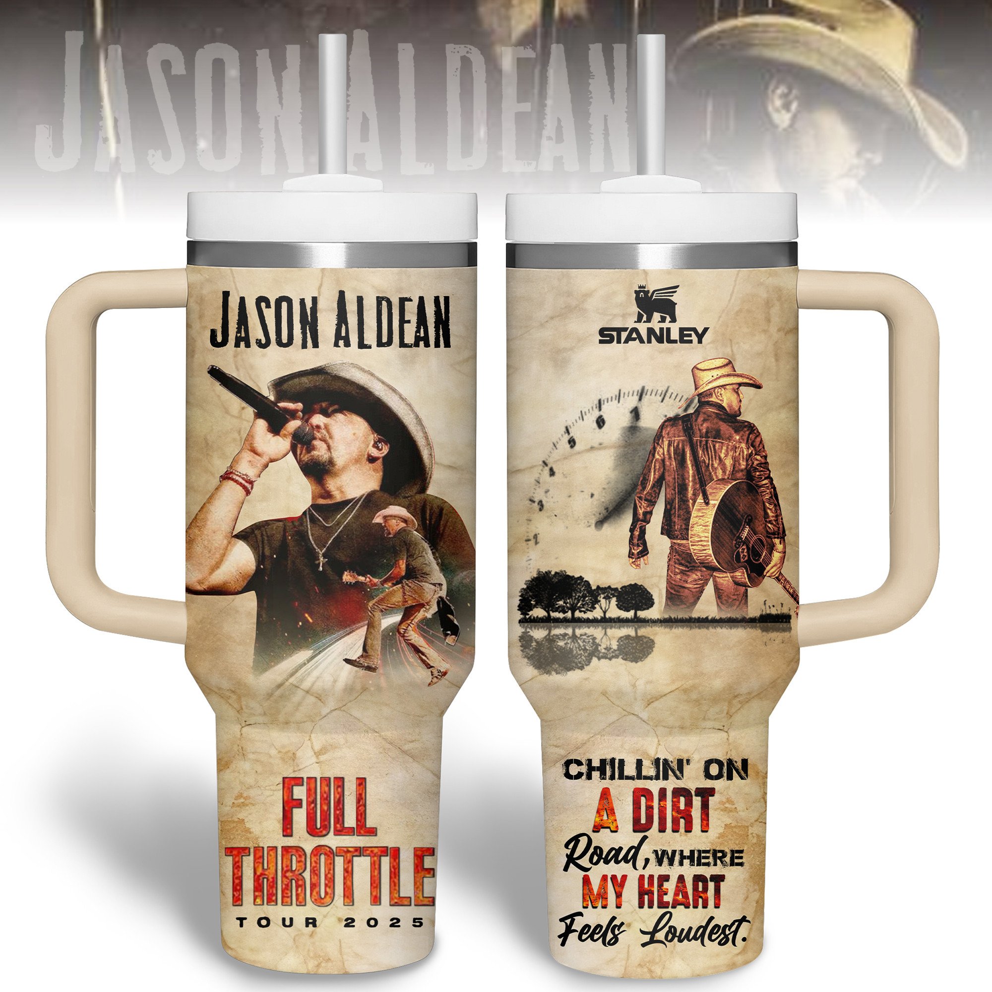 Jason Aldean Music Custom Stanley Quencher 40oz Stainless Steel Tumbler With Handle