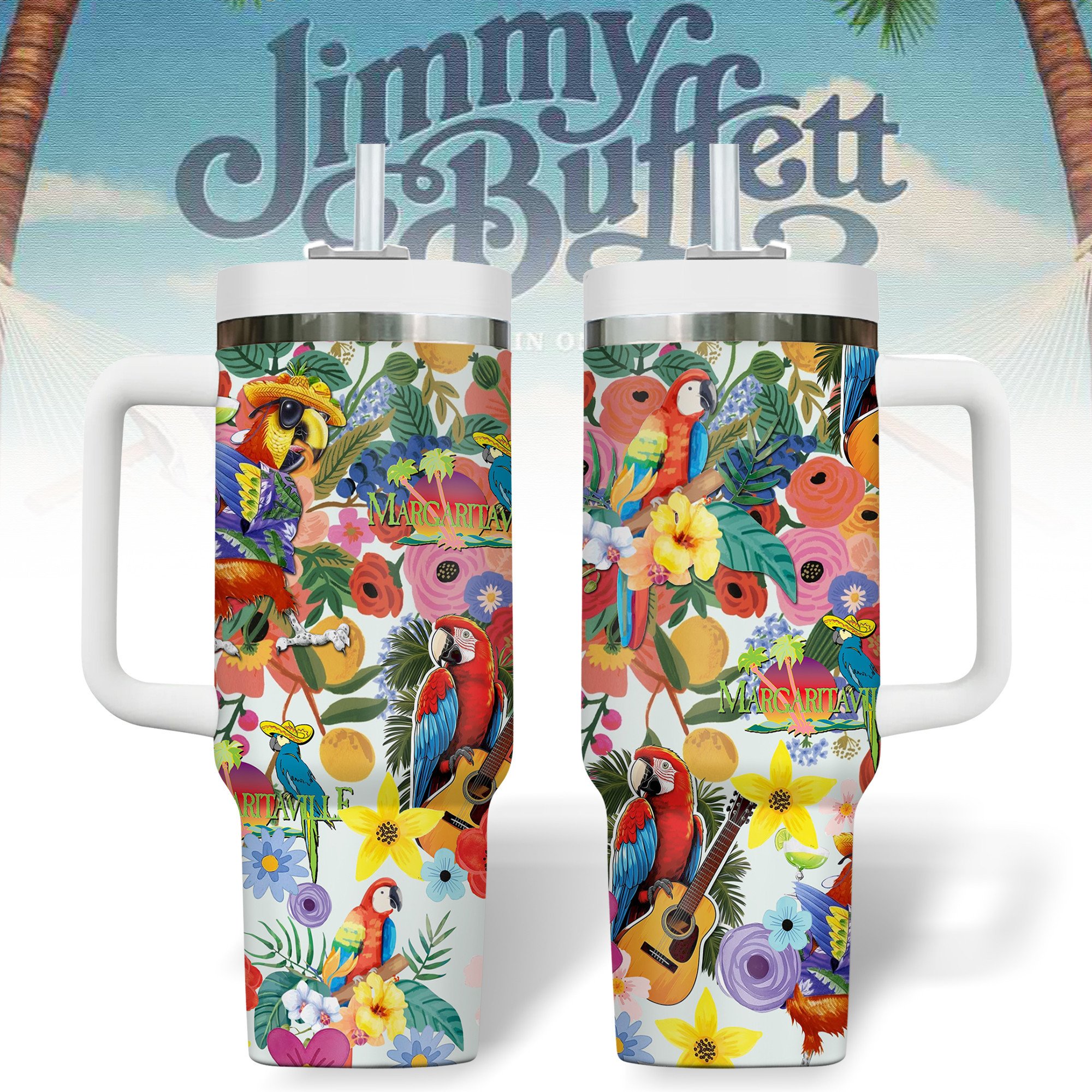 Jimmy Buffett Music Custom Stanley Quencher 40oz Stainless Steel Tumbler With Handle
