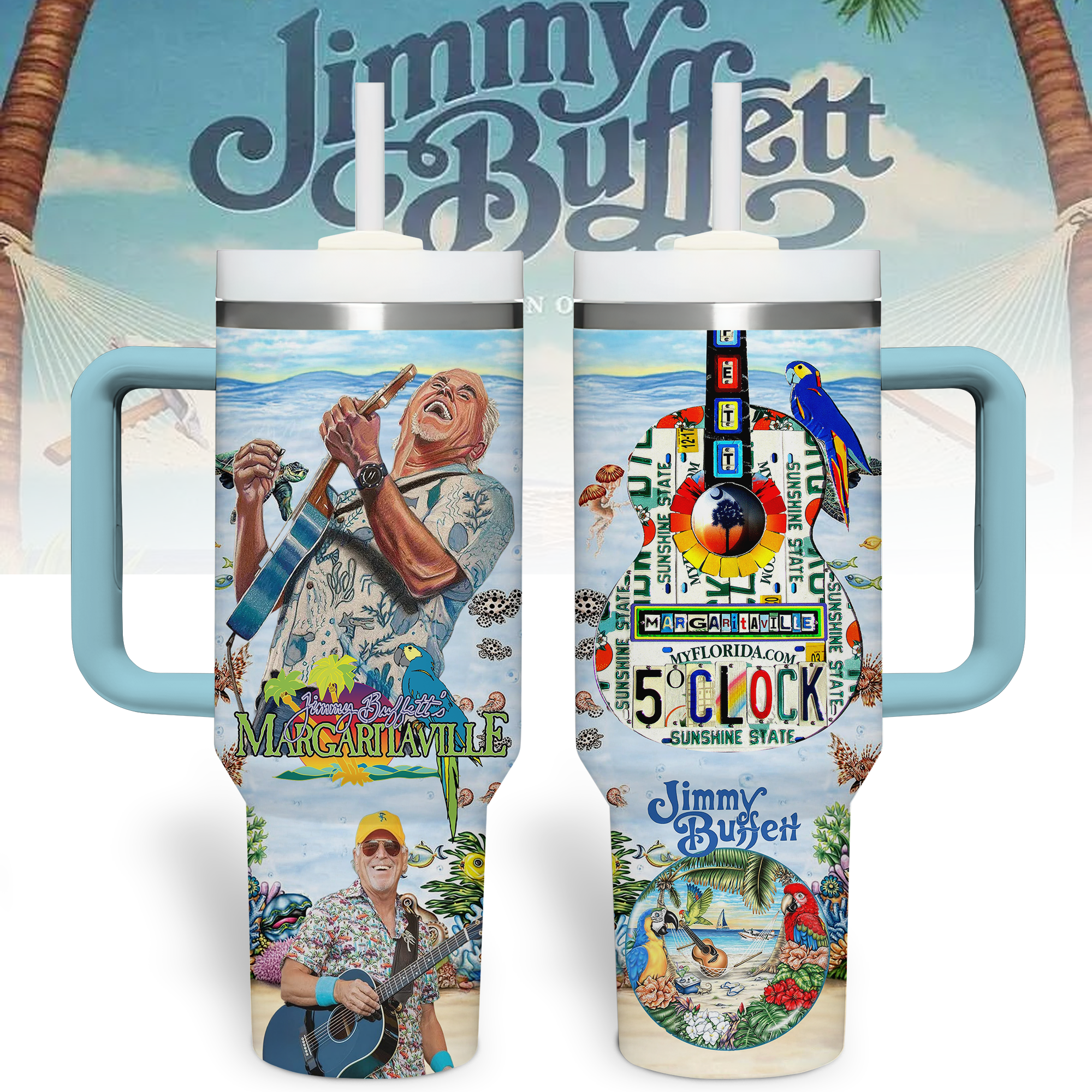Jimmy Buffett Music Custom Stanley Quencher 40oz Stainless Steel Tumbler With Handle