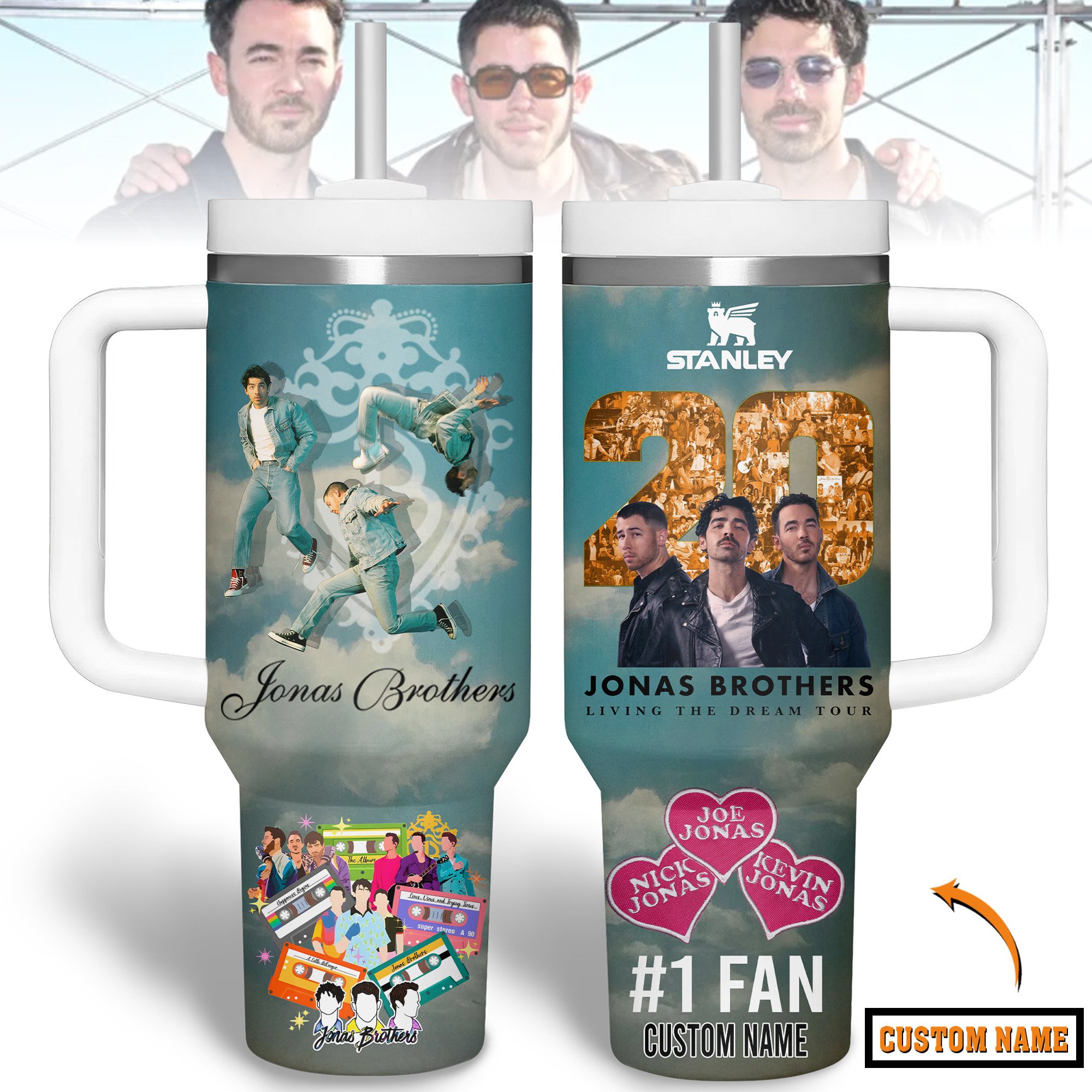 Jonas Brothers Music Custom Stanley Quencher 40oz Stainless Steel Tumbler With Handle