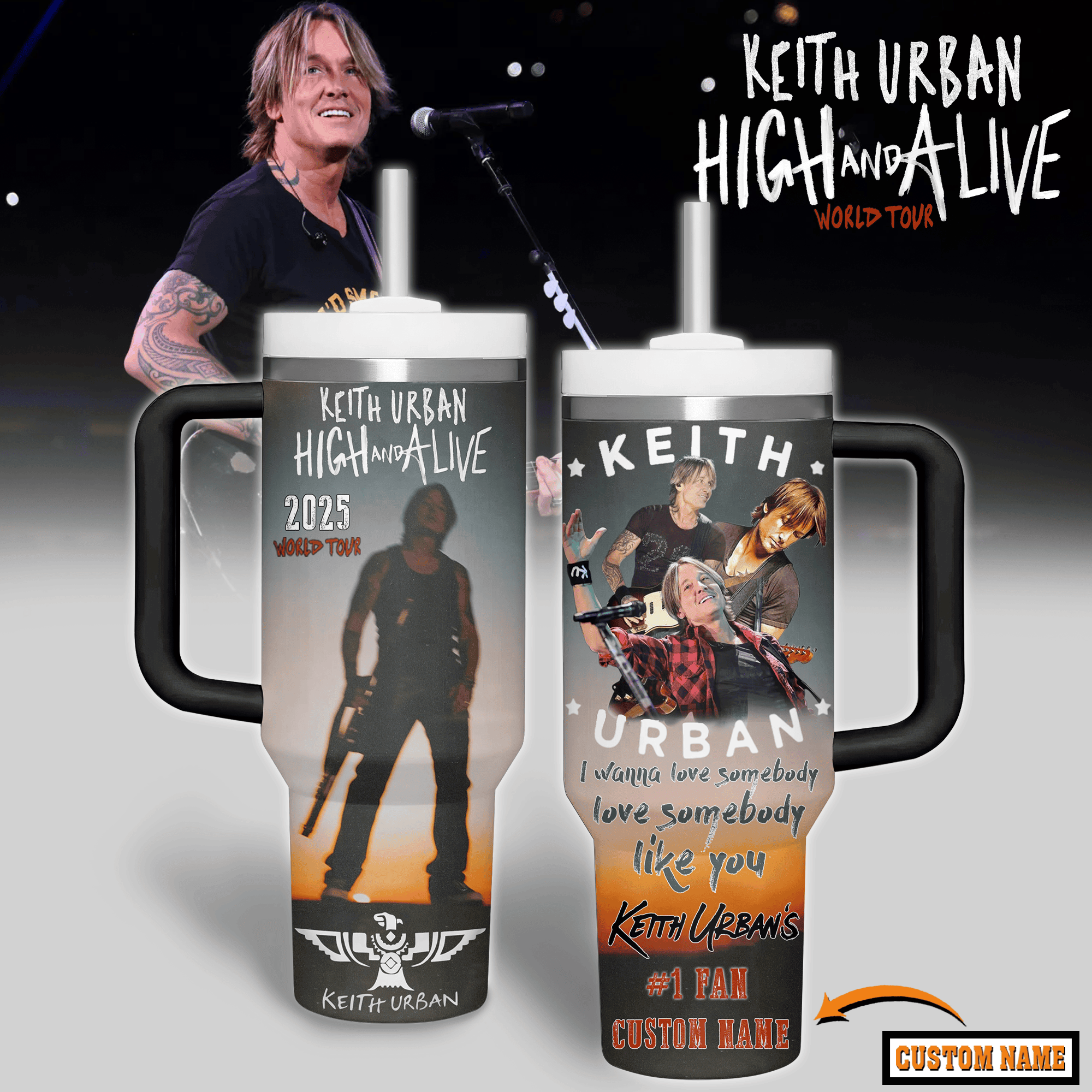 Keith Urban Music Custom Stanley Quencher 40oz Stainless Steel Tumbler With Handle