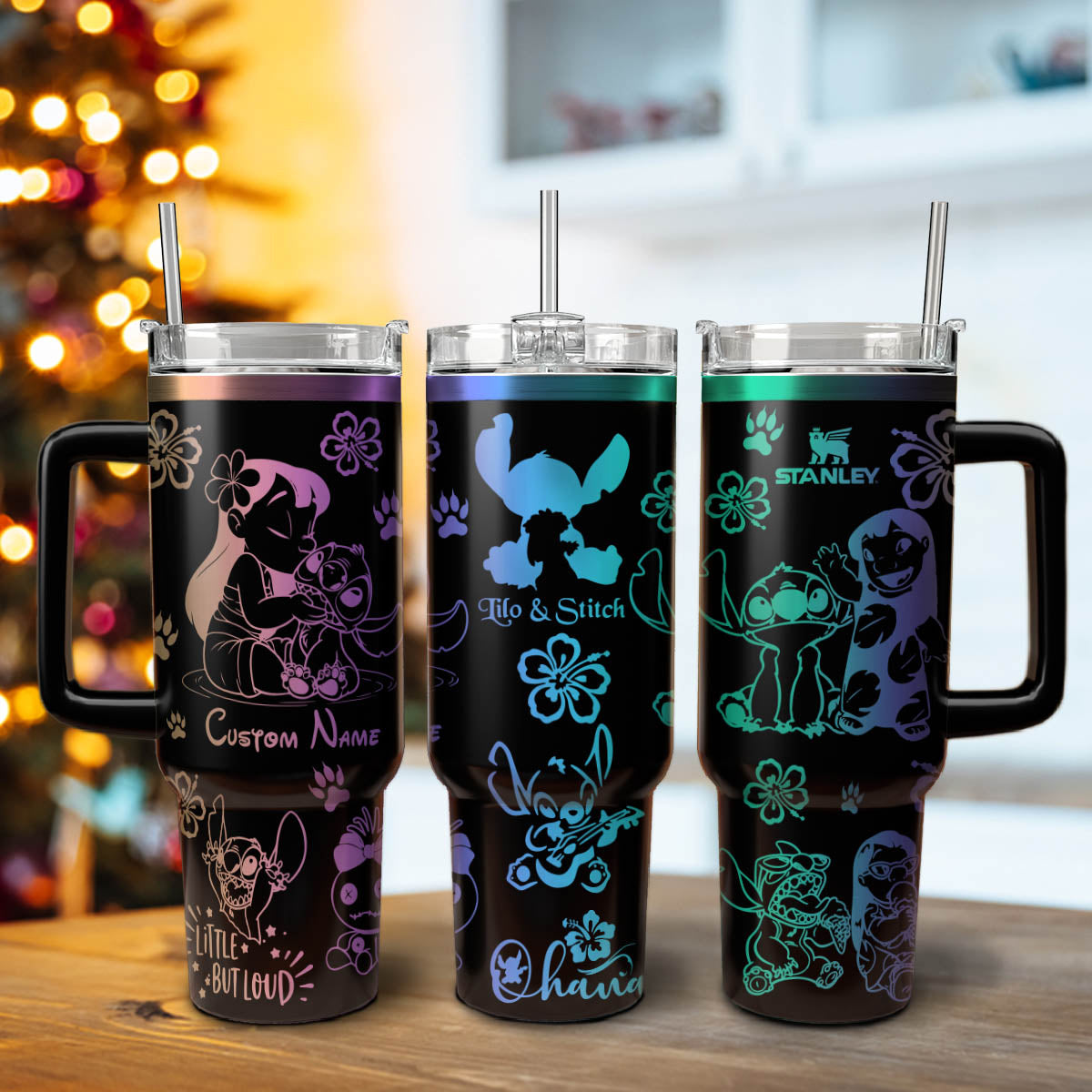 Lilo And Stitch Cartoon Custom Stanley Quencher 40oz Stainless Steel Tumbler With Handle