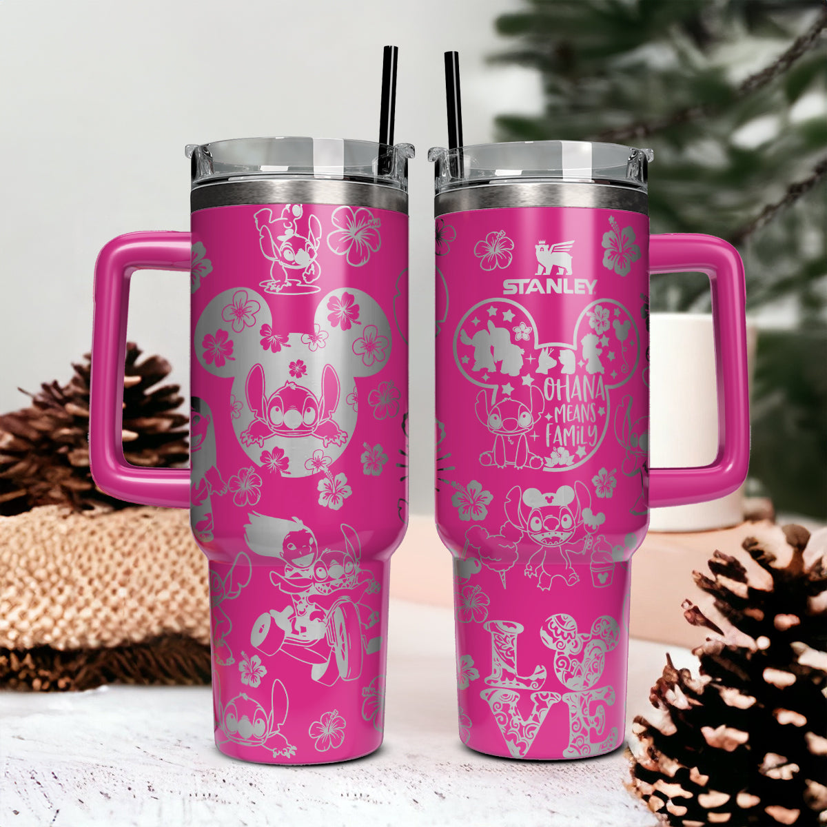 Lilo And Stitch Cartoon Custom Stanley Quencher 40oz Stainless Steel Tumbler With Handle