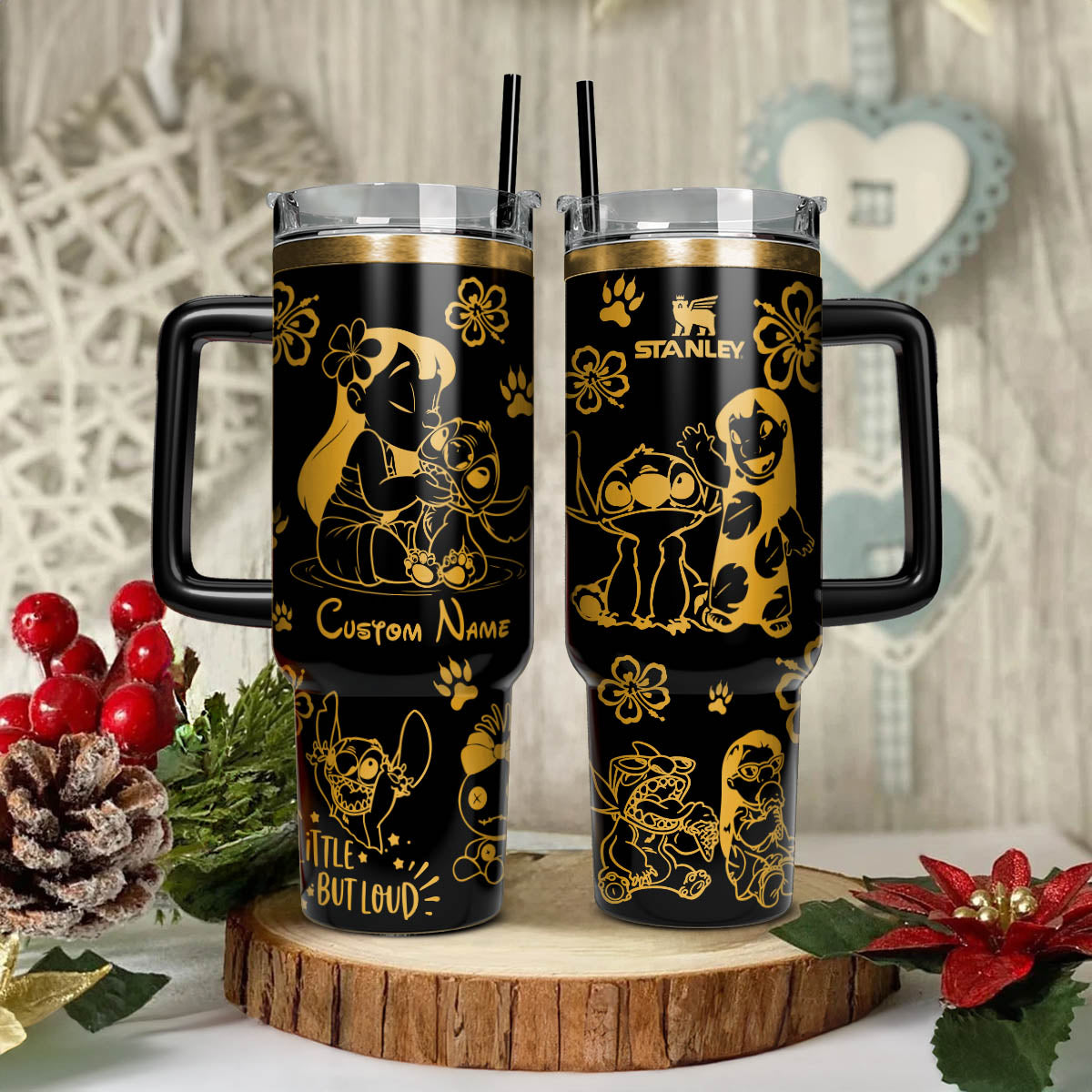 Lilo And Stitch Cartoon Custom Stanley Quencher 40oz Stainless Steel Tumbler With Handle
