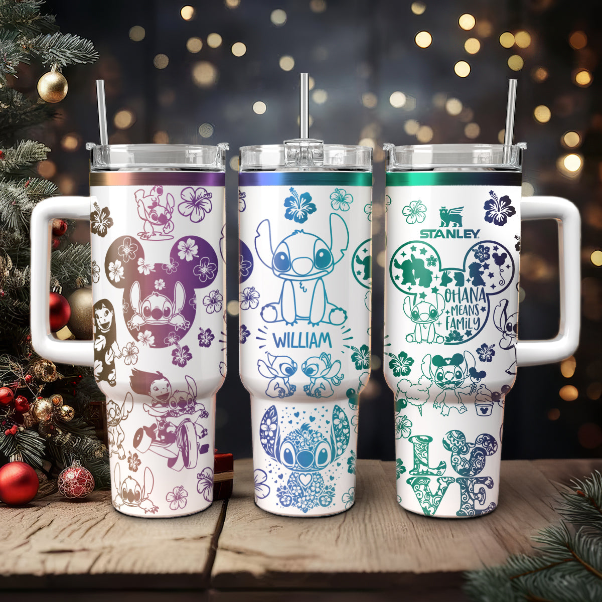 Lilo And Stitch Cartoon Custom Stanley Quencher 40oz Stainless Steel Tumbler With Handle