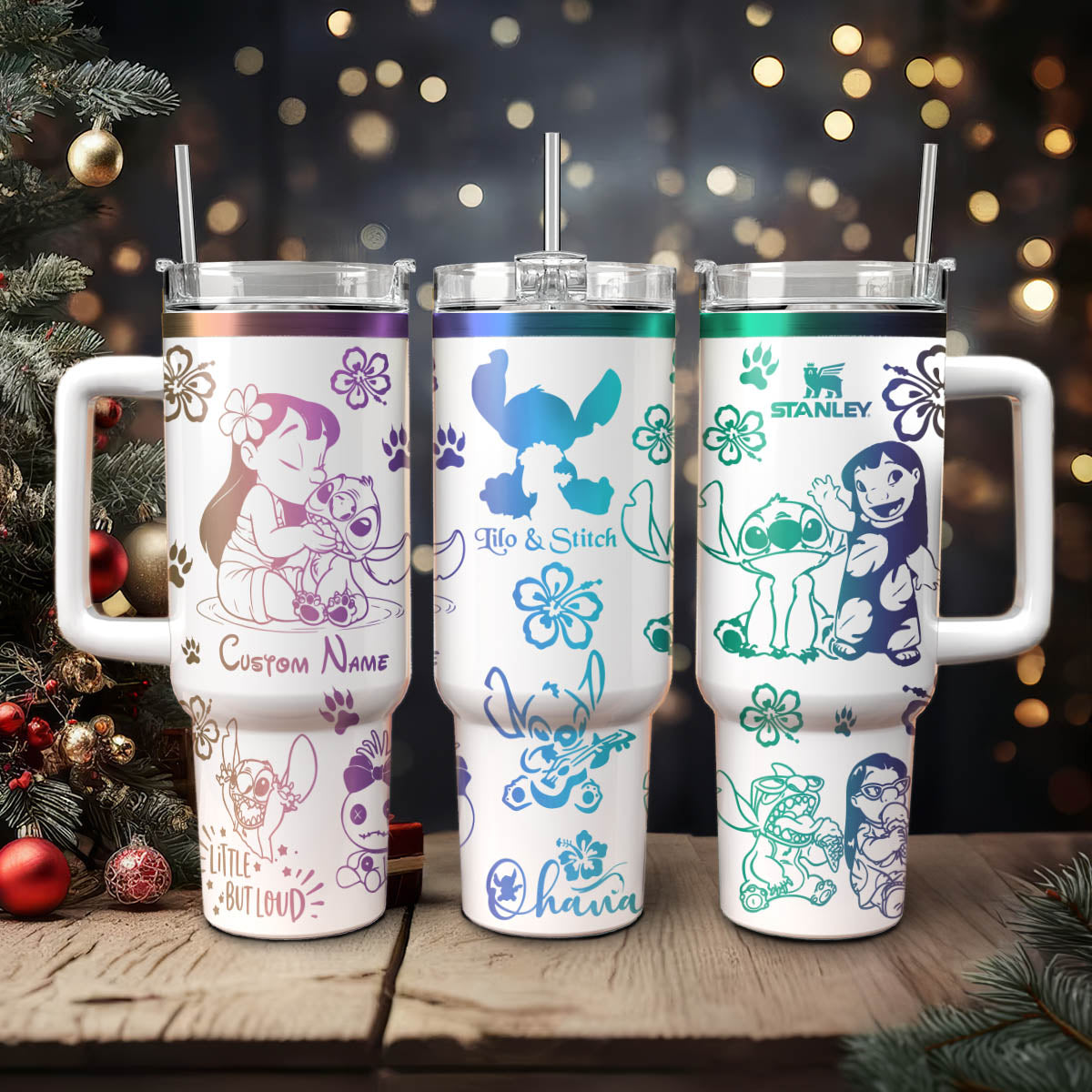 Lilo And Stitch Cartoon Custom Stanley Quencher 40oz Stainless Steel Tumbler With Handle