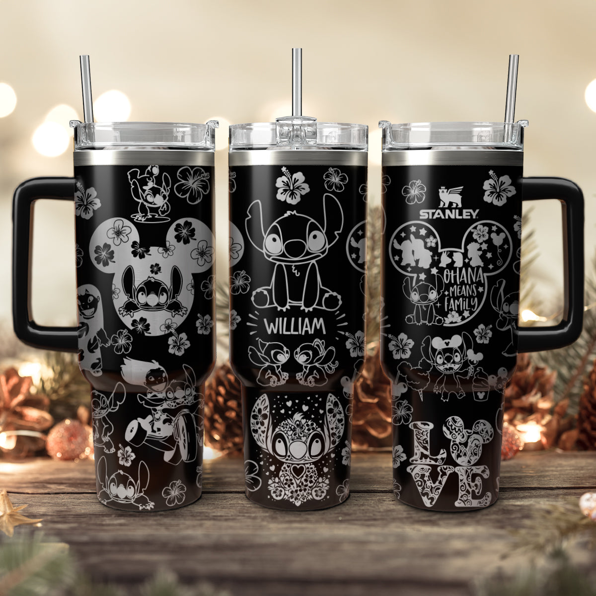 Lilo And Stitch Cartoon Custom Stanley Quencher 40oz Stainless Steel Tumbler With Handle