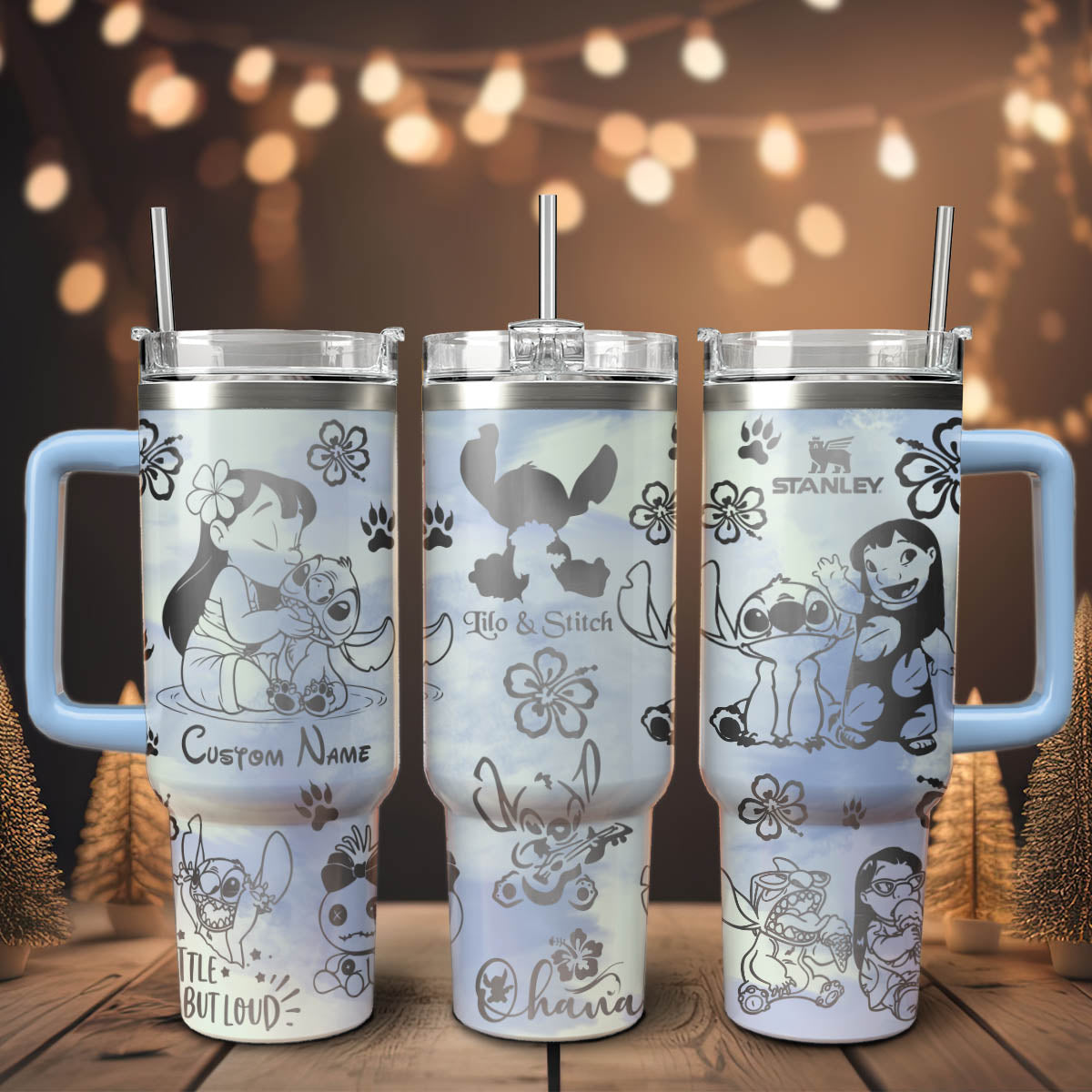 Lilo And Stitch Cartoon Custom Stanley Quencher 40oz Stainless Steel Tumbler With Handle