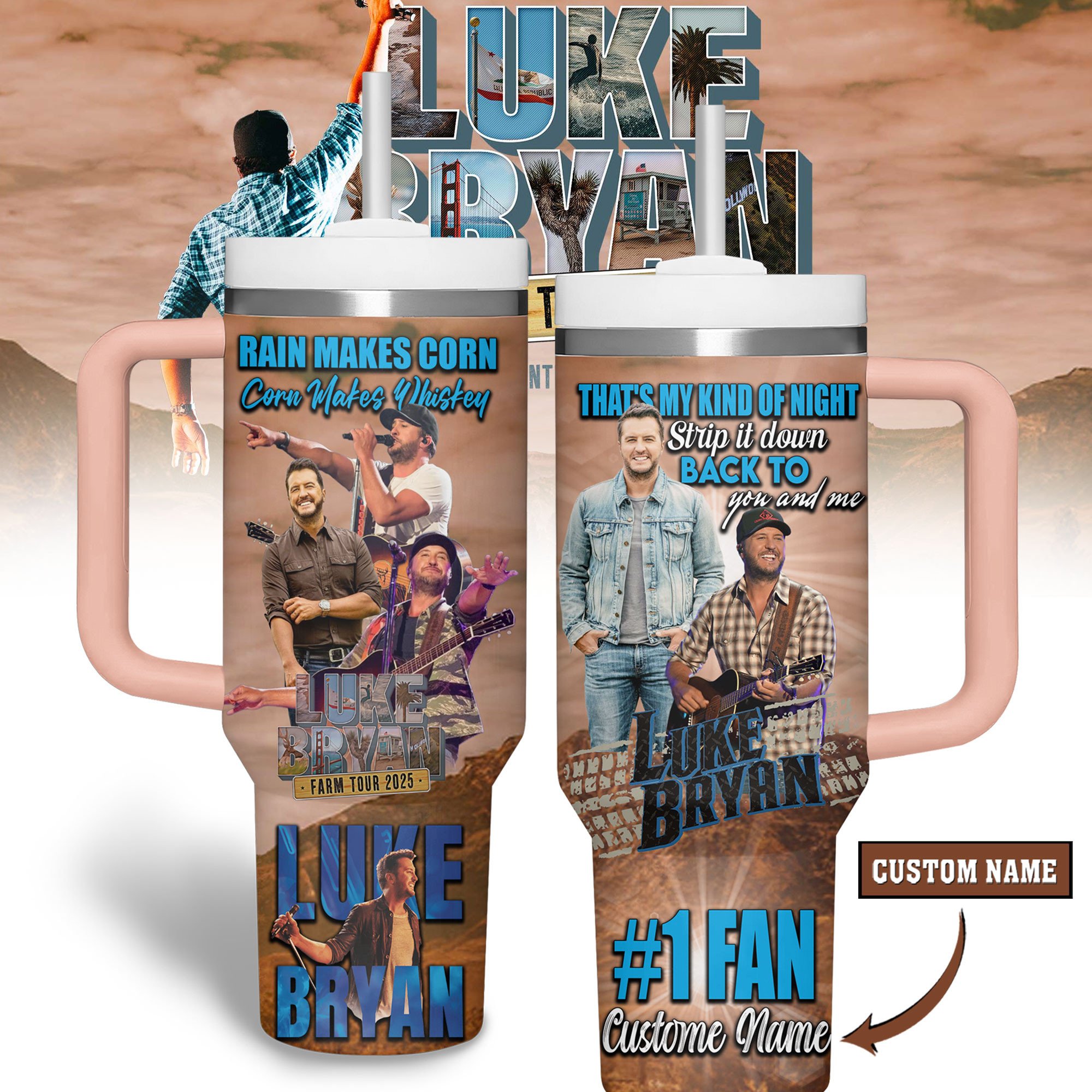 Luke Bryan Music Custom Stanley Quencher 40oz Stainless Steel Tumbler With Handle