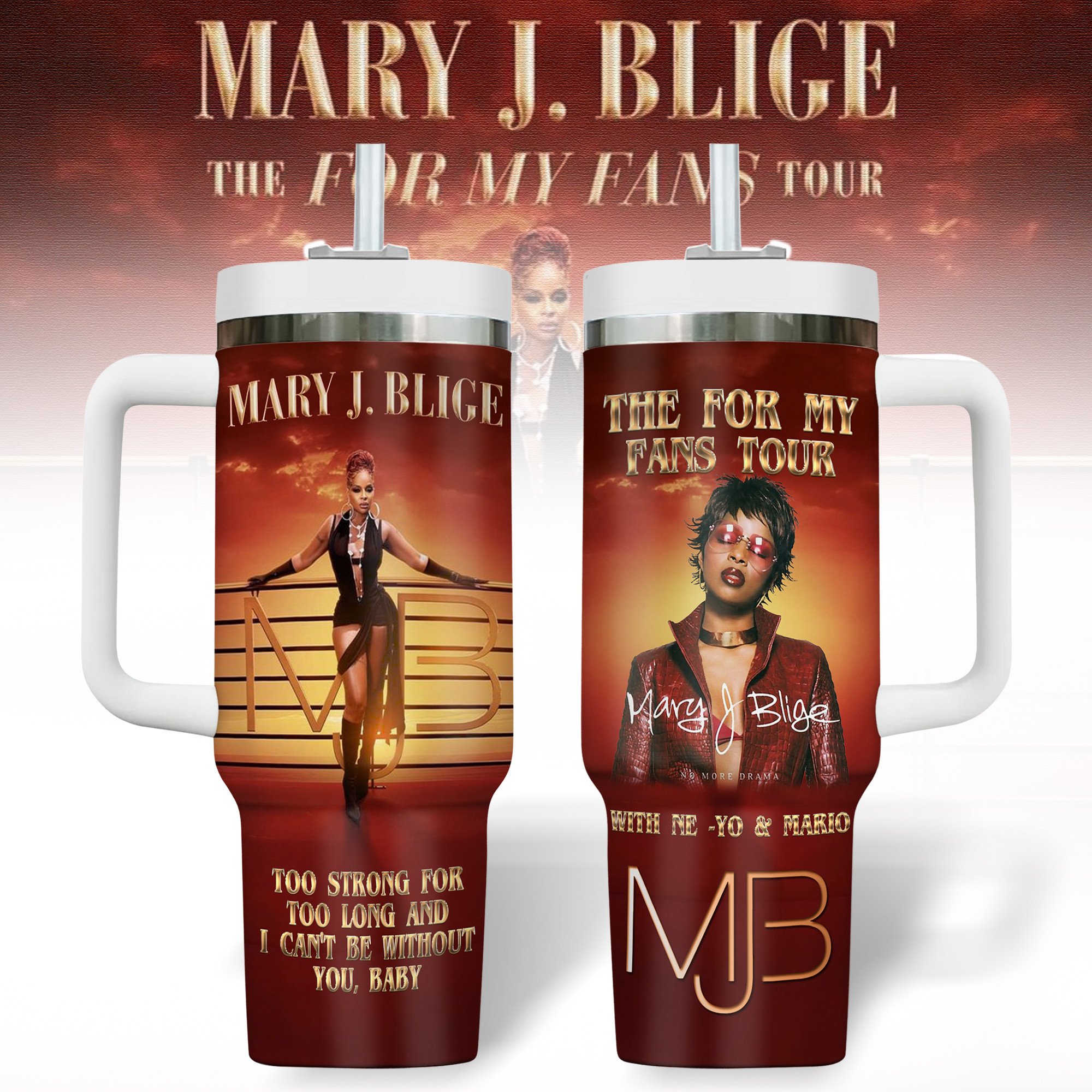 Mary J. Blige Music Custom Stanley Quencher 40oz Stainless Steel Tumbler With Handle