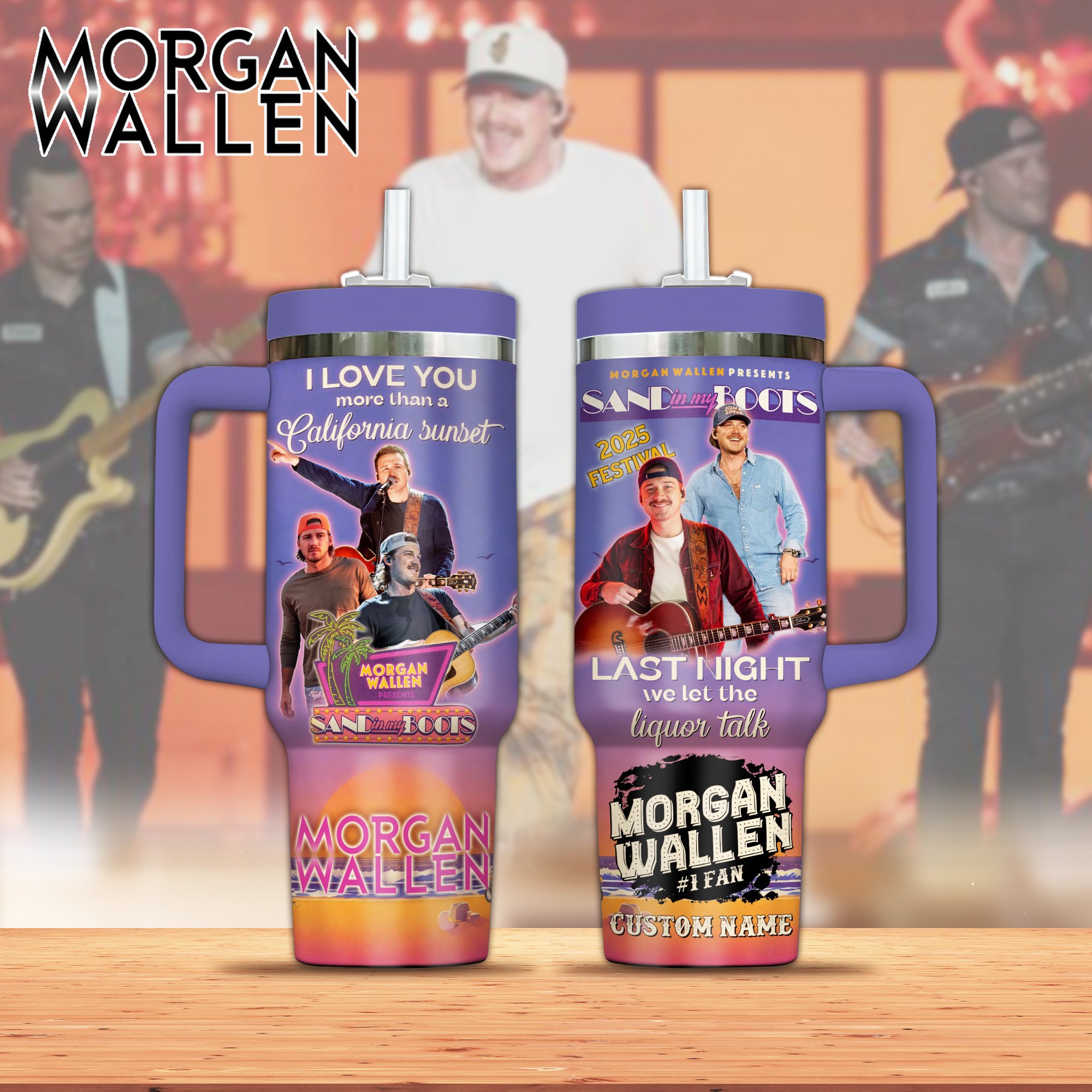 Morgan Wallen Music Custom Stanley Quencher 40oz Stainless Steel Tumbler With Handle