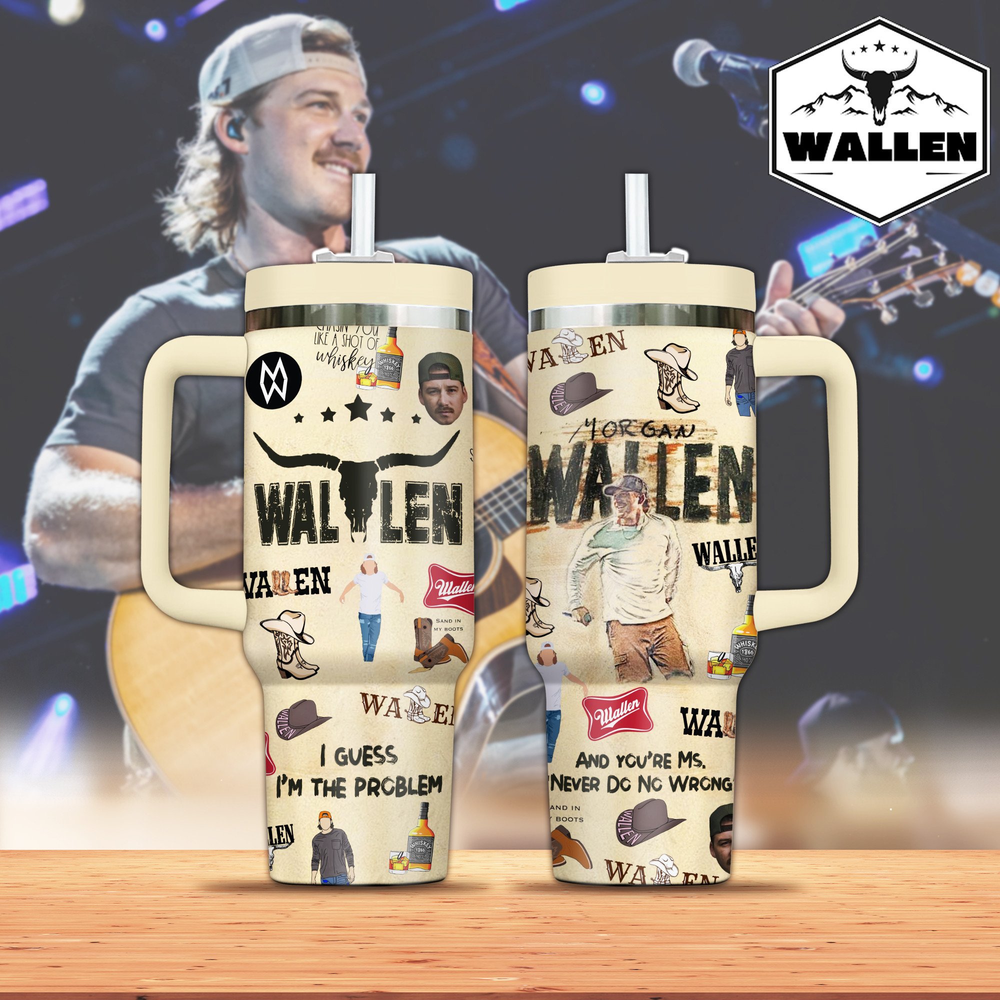 Morgan Wallen Music Custom Stanley Quencher 40oz Stainless Steel Tumbler With Handle