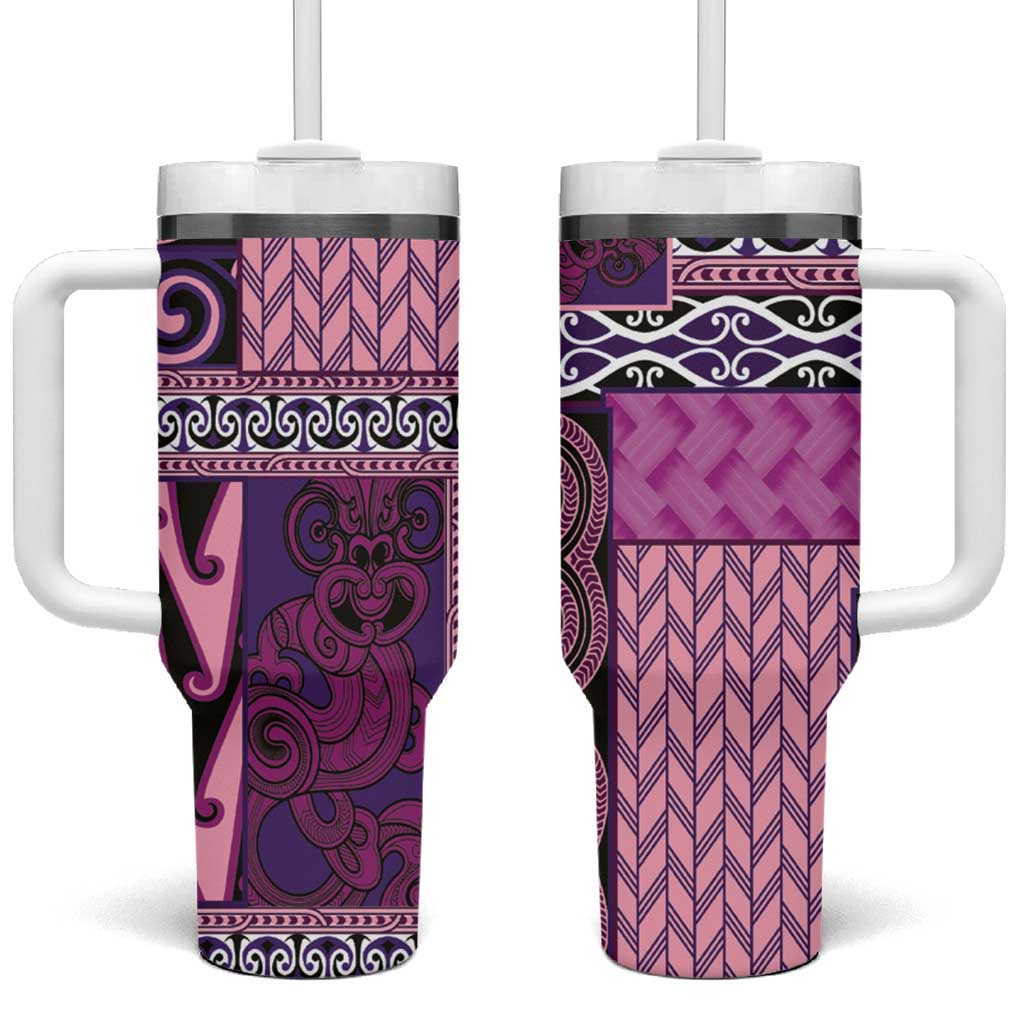 Pink Aotearoa Kowhaiwhai Pattern Custom Stanley Quencher 40oz Stainless Steel Tumbler With Handle