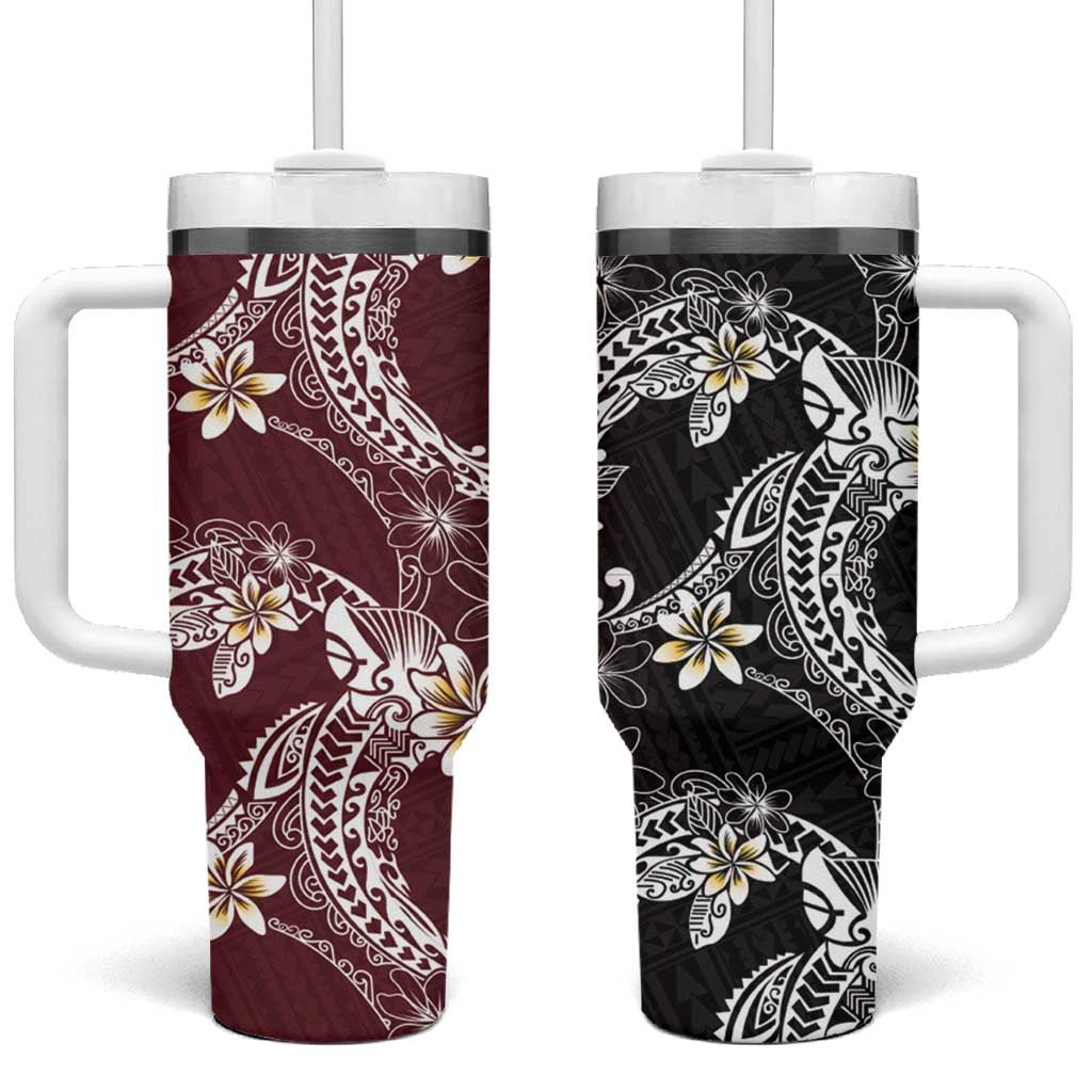 Polynesian Hawaiian Plumeria Tribal Pattern Custom Stanley Quencher 40oz Stainless Steel Tumbler With Handle