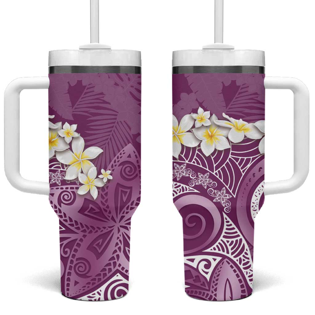 Polynesian Tribal Frangipani Tropical Vibe Custom Stanley Quencher 40oz Stainless Steel Tumbler With Handle