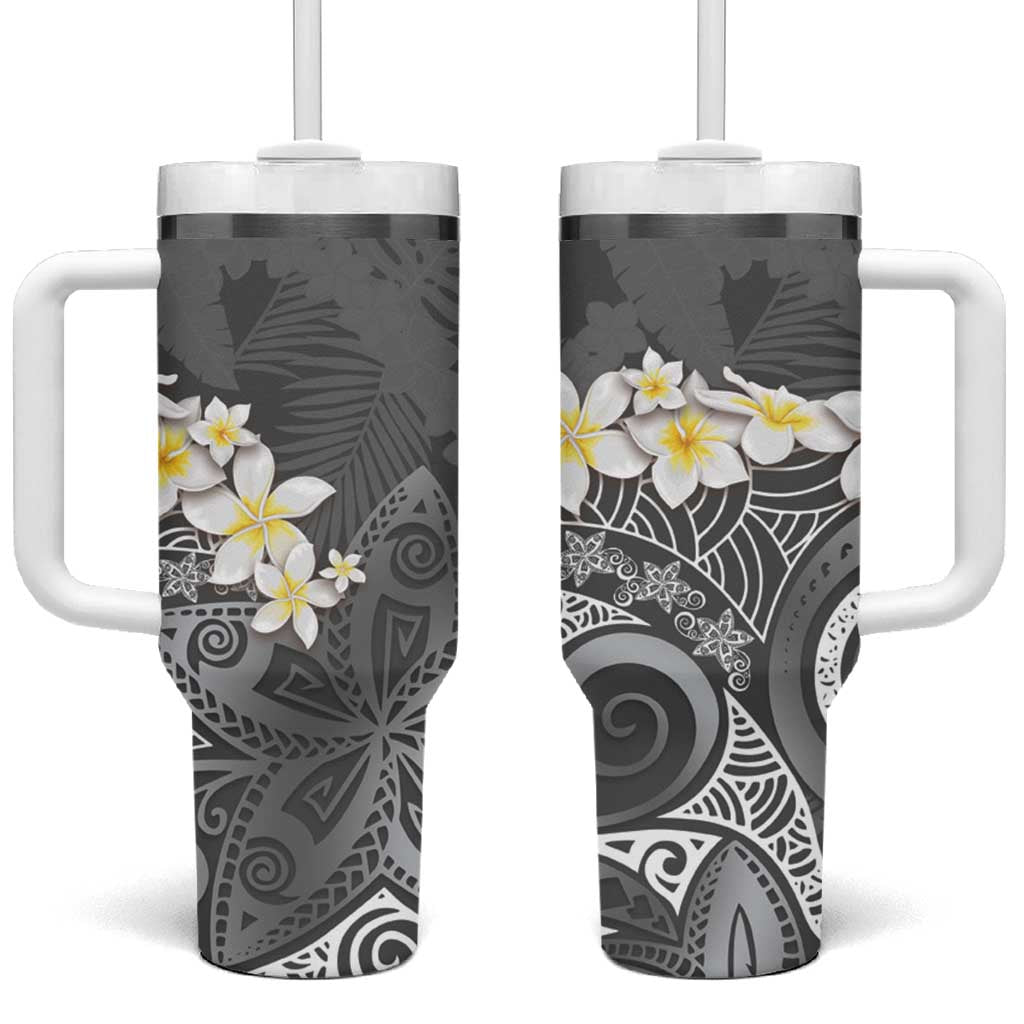 Polynesian Tribal Frangipani Tropical Vibe Custom Stanley Quencher 40oz Stainless Steel Tumbler With Handle