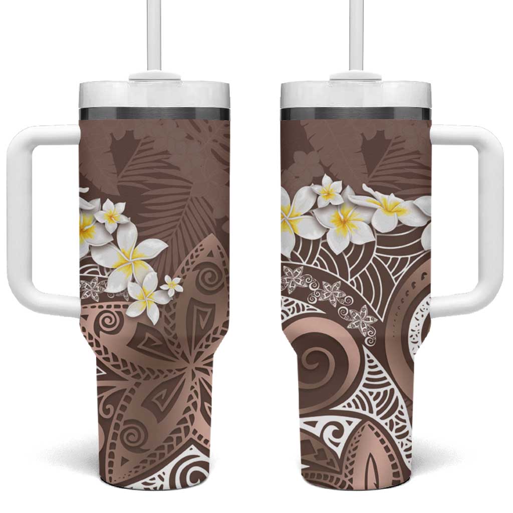 Polynesian Tribal Frangipani Tropical Vibe Custom Stanley Quencher 40oz Stainless Steel Tumbler With Handle