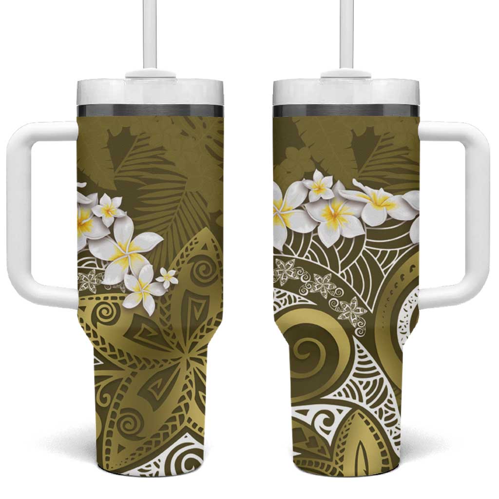 Polynesian Tribal Frangipani Tropical Vibe Custom Stanley Quencher 40oz Stainless Steel Tumbler With Handle