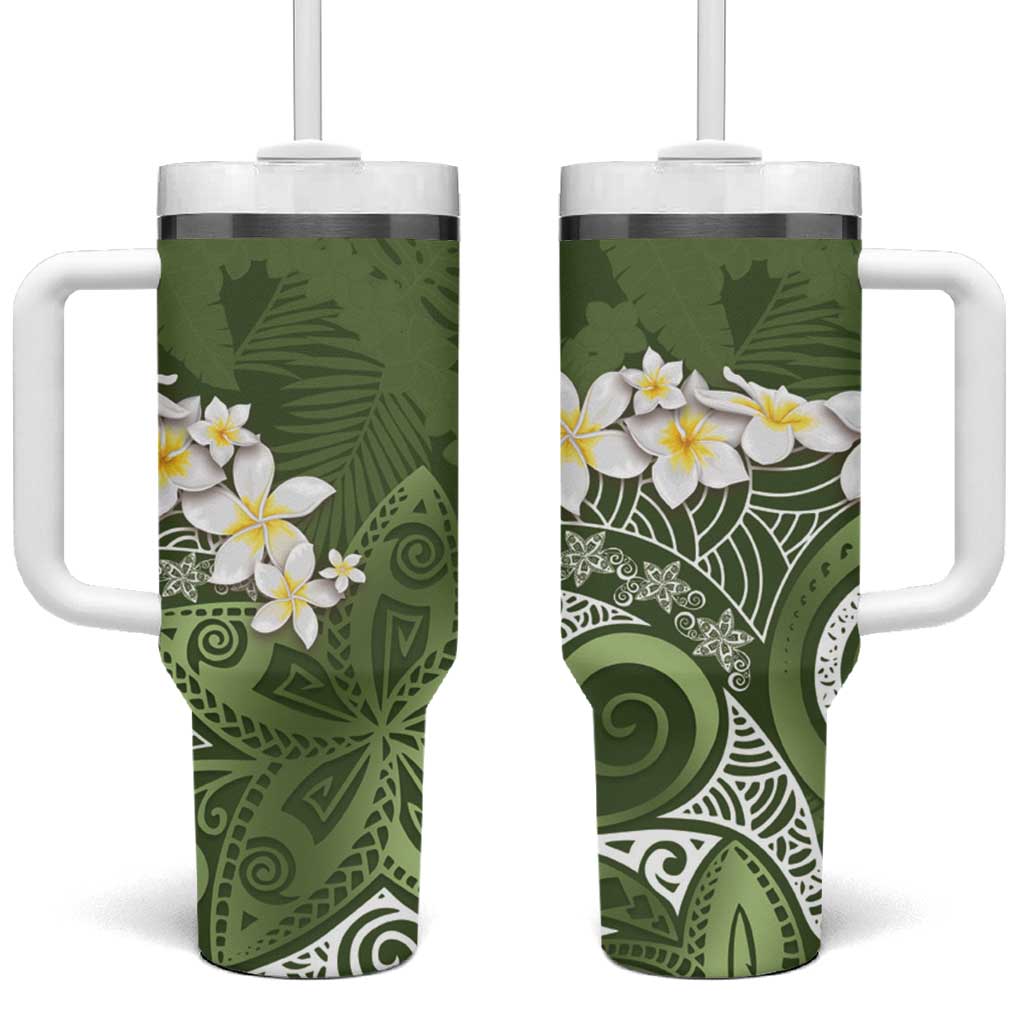 Polynesian Tribal Frangipani Tropical Vibe Custom Stanley Quencher 40oz Stainless Steel Tumbler With Handle
