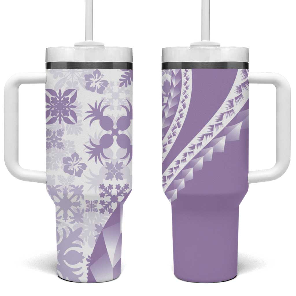 Purple Hawaiian Quilt Pattern Custom Stanley Quencher 40oz Stainless Steel Tumbler With Handle