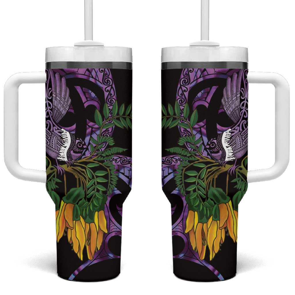 Purple New Zealand Kowhai And Piwakawaka Custom Stanley Quencher 40oz Stainless Steel Tumbler With Handle