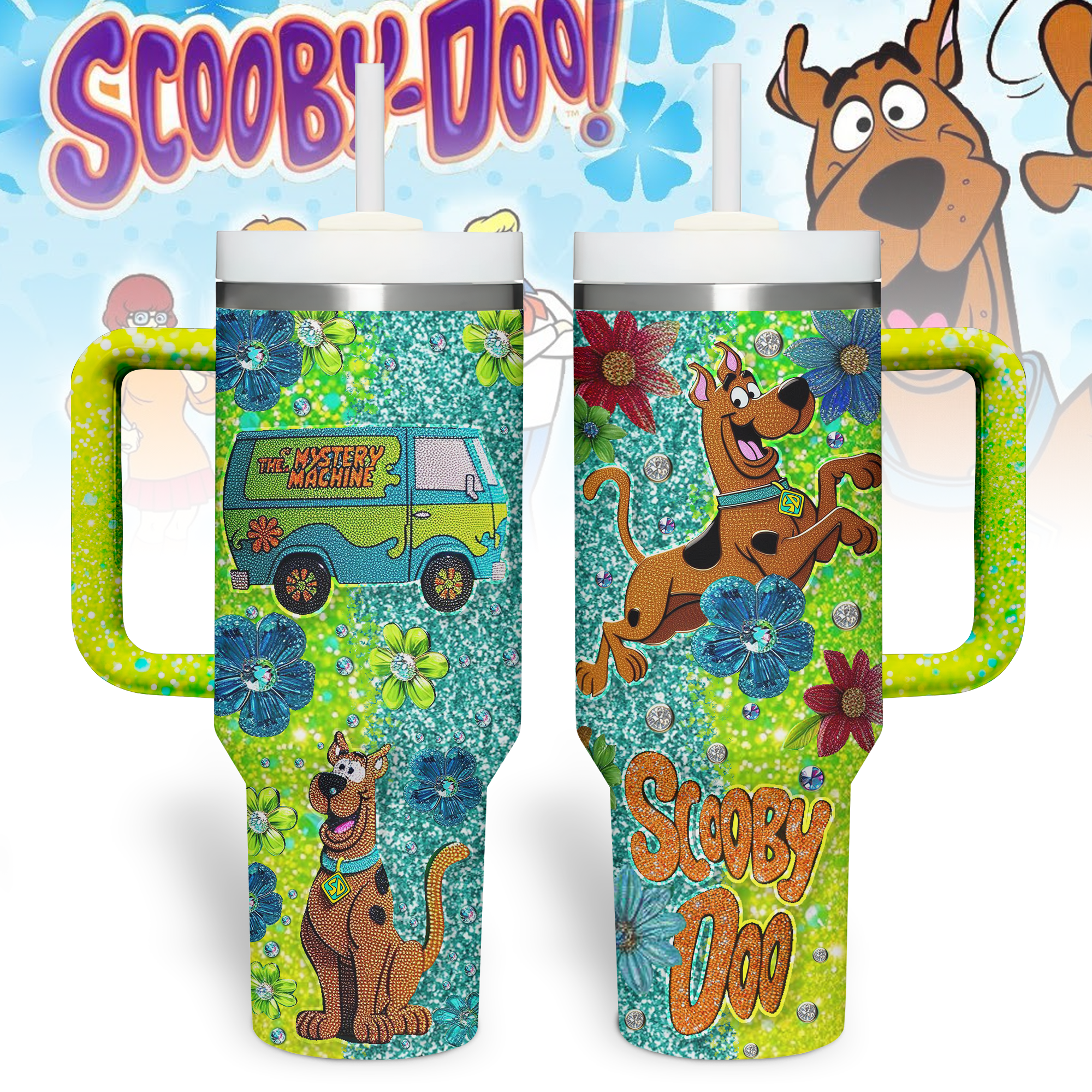 Scooby-Doo Cartoon Custom Stanley Quencher 40oz Stainless Steel Tumbler With Handle