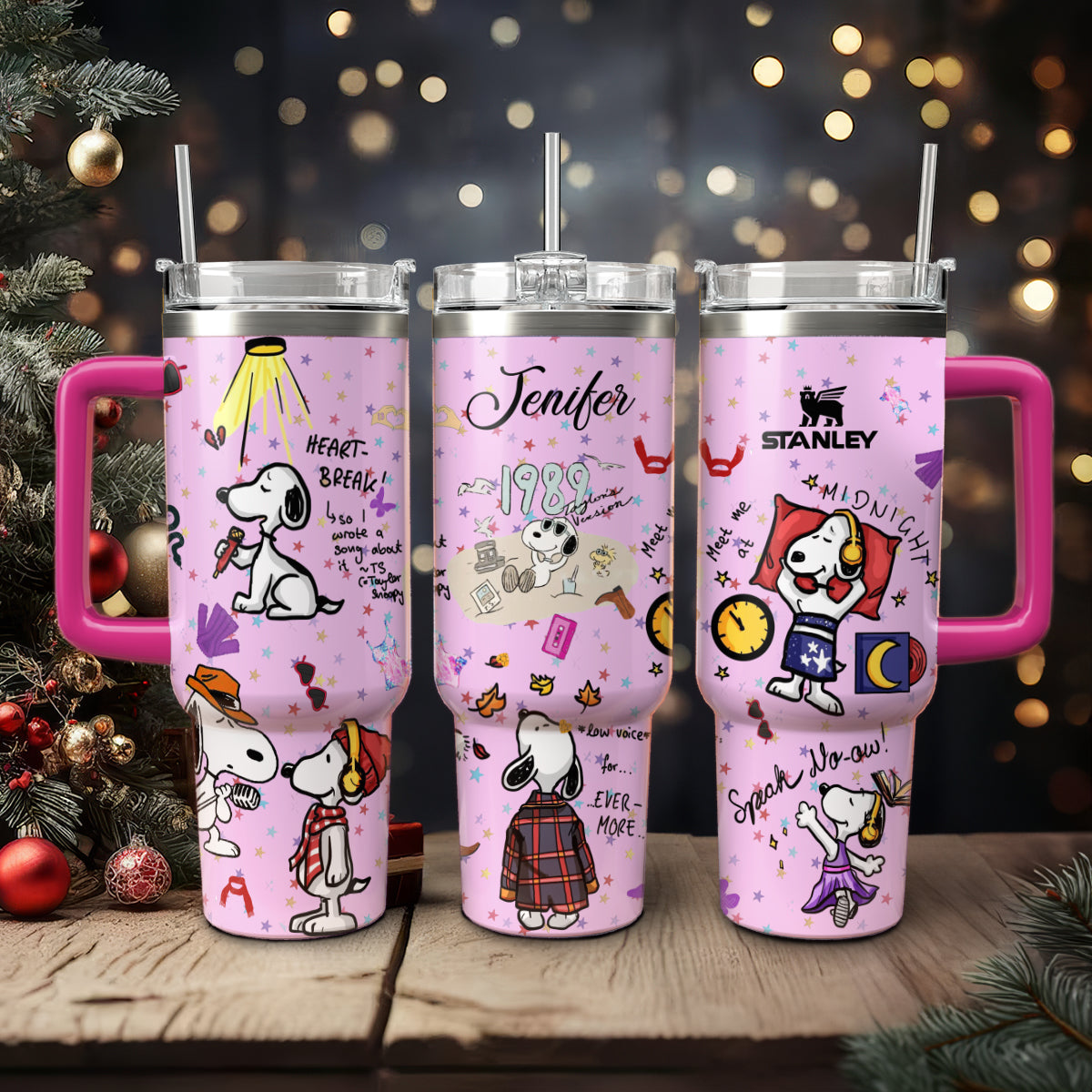 Snoopy Cartoon Custom Stanley Quencher 40oz Stainless Steel Tumbler With Handle
