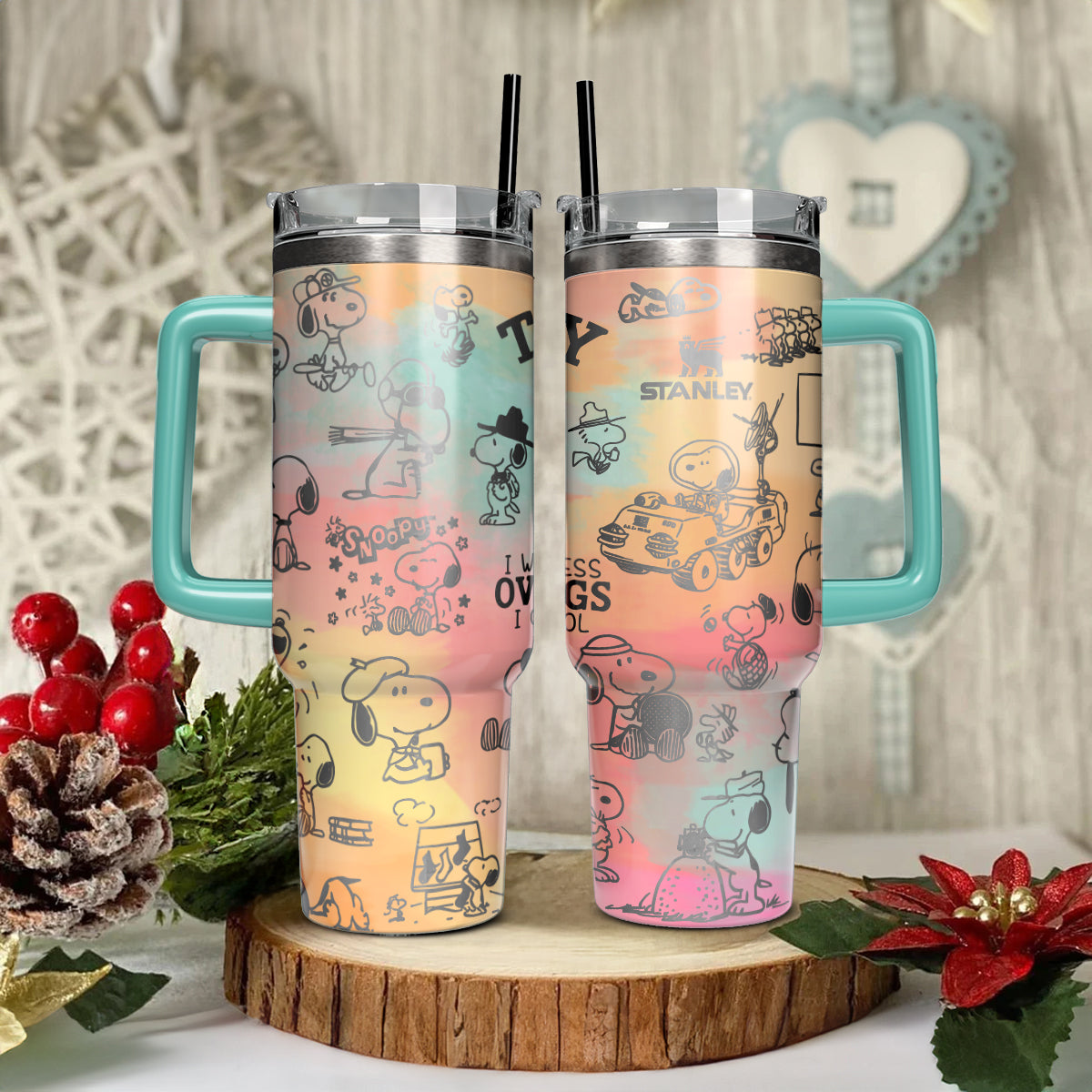 Snoopy Cartoon Custom Stanley Quencher 40oz Stainless Steel Tumbler With Handle