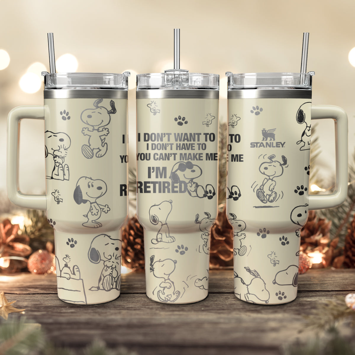 Snoopy Cartoon Custom Stanley Quencher 40oz Stainless Steel Tumbler With Handle