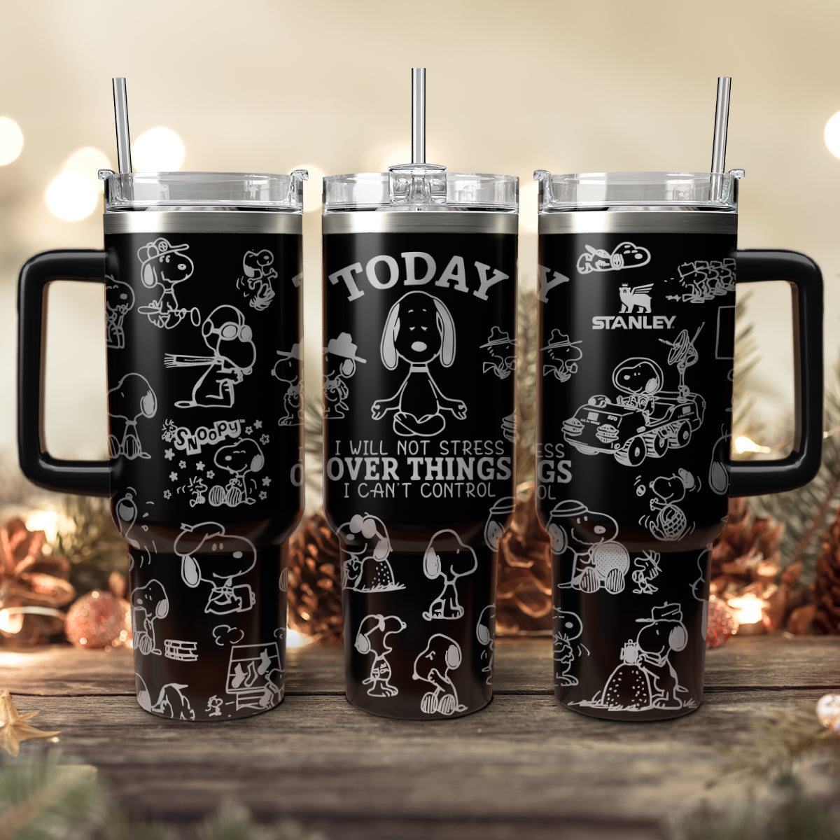 Snoopy Cartoon Custom Stanley Quencher 40oz Stainless Steel Tumbler With Handle