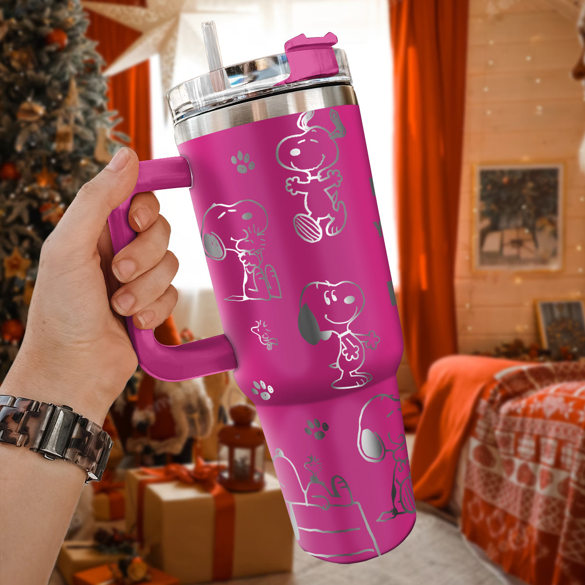 Snoopy Cartoon Custom Stanley Quencher 40oz Stainless Steel Tumbler With Handle
