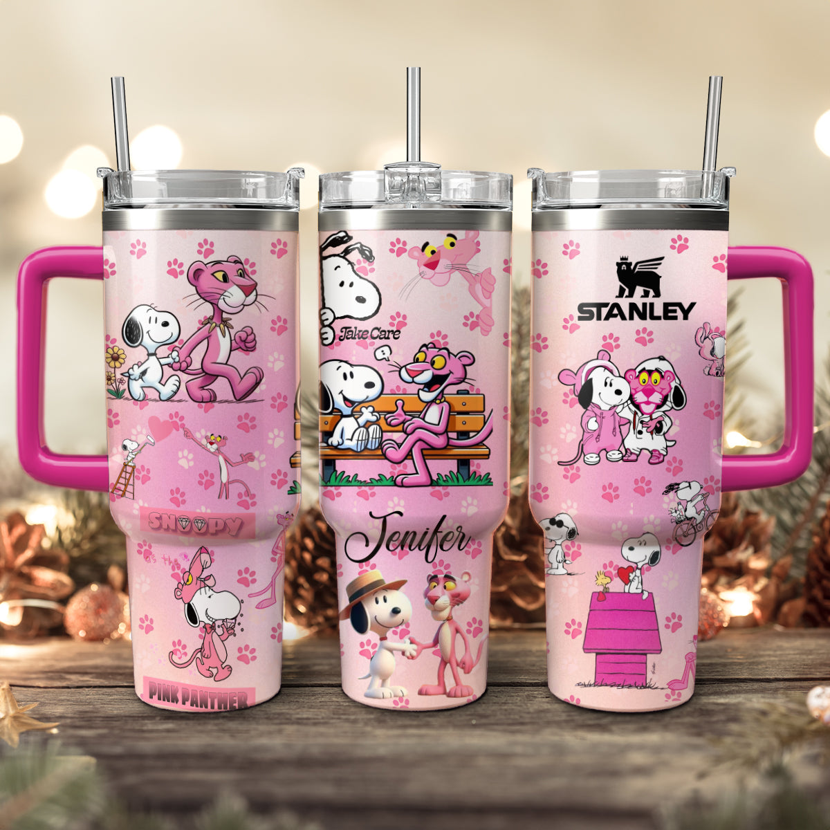 Snoopy Cartoon Custom Stanley Quencher 40oz Stainless Steel Tumbler With Handle