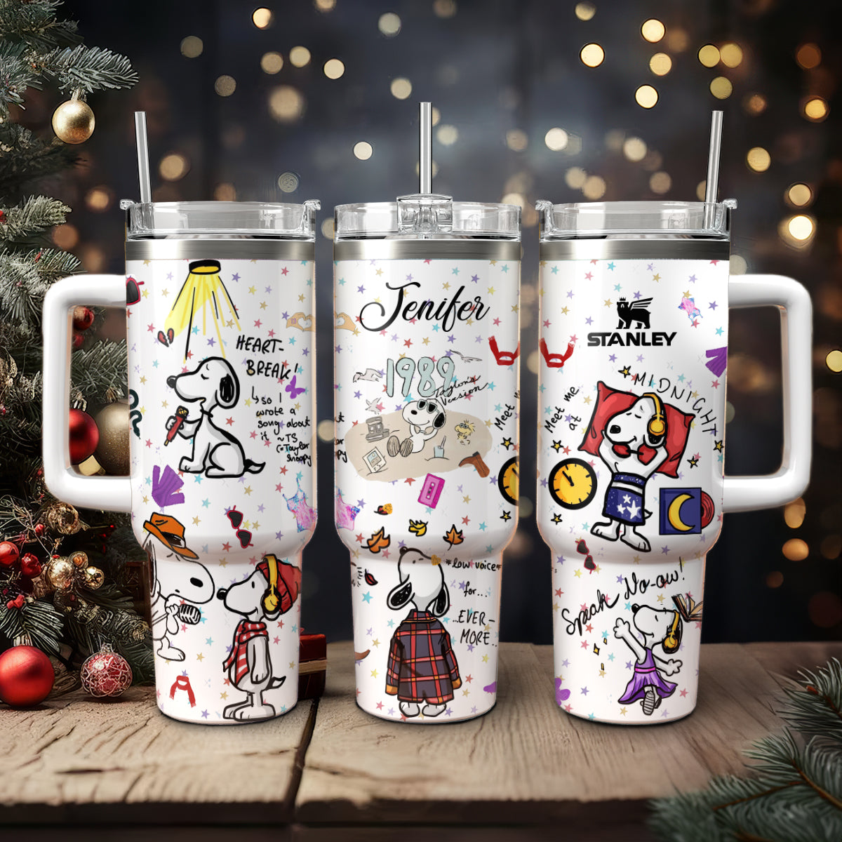 Snoopy Cartoon Custom Stanley Quencher 40oz Stainless Steel Tumbler With Handle