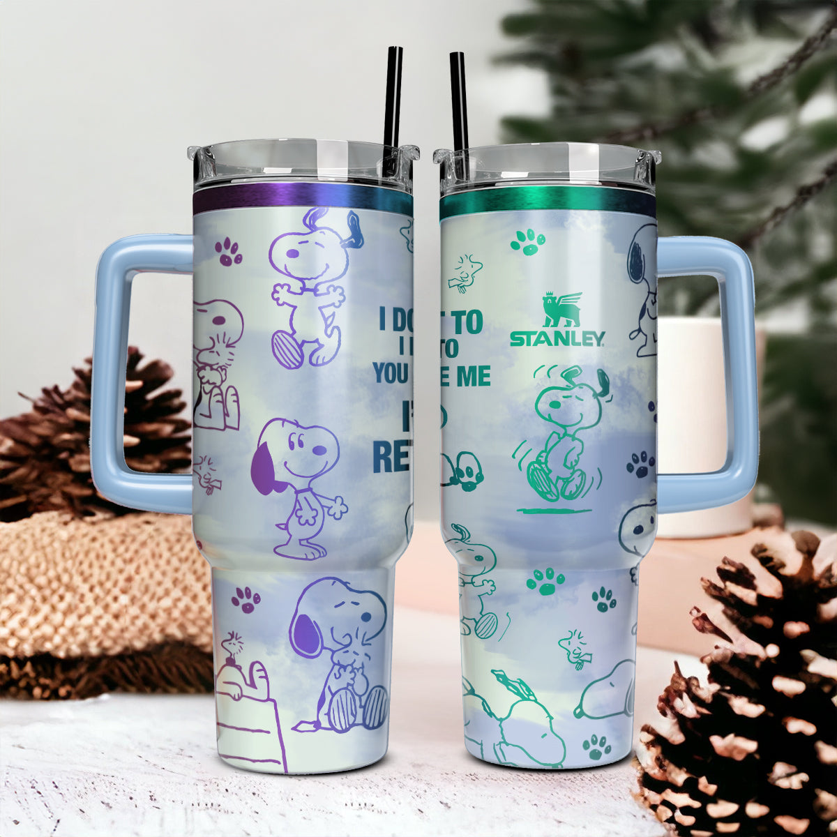 Snoopy Cartoon Custom Stanley Quencher 40oz Stainless Steel Tumbler With Handle