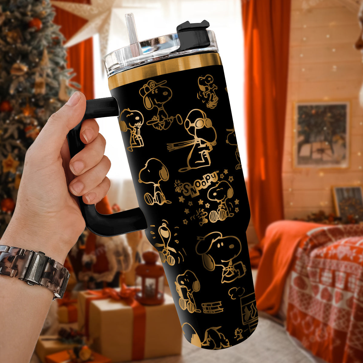 Snoopy Cartoon Custom Stanley Quencher 40oz Stainless Steel Tumbler With Handle