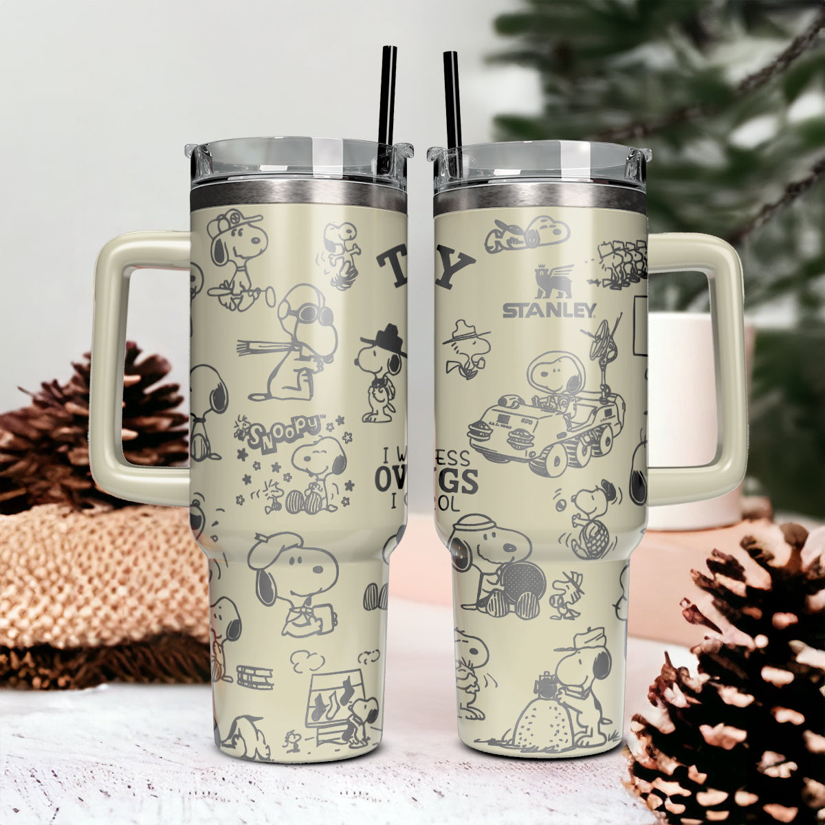 Snoopy Cartoon Custom Stanley Quencher 40oz Stainless Steel Tumbler With Handle